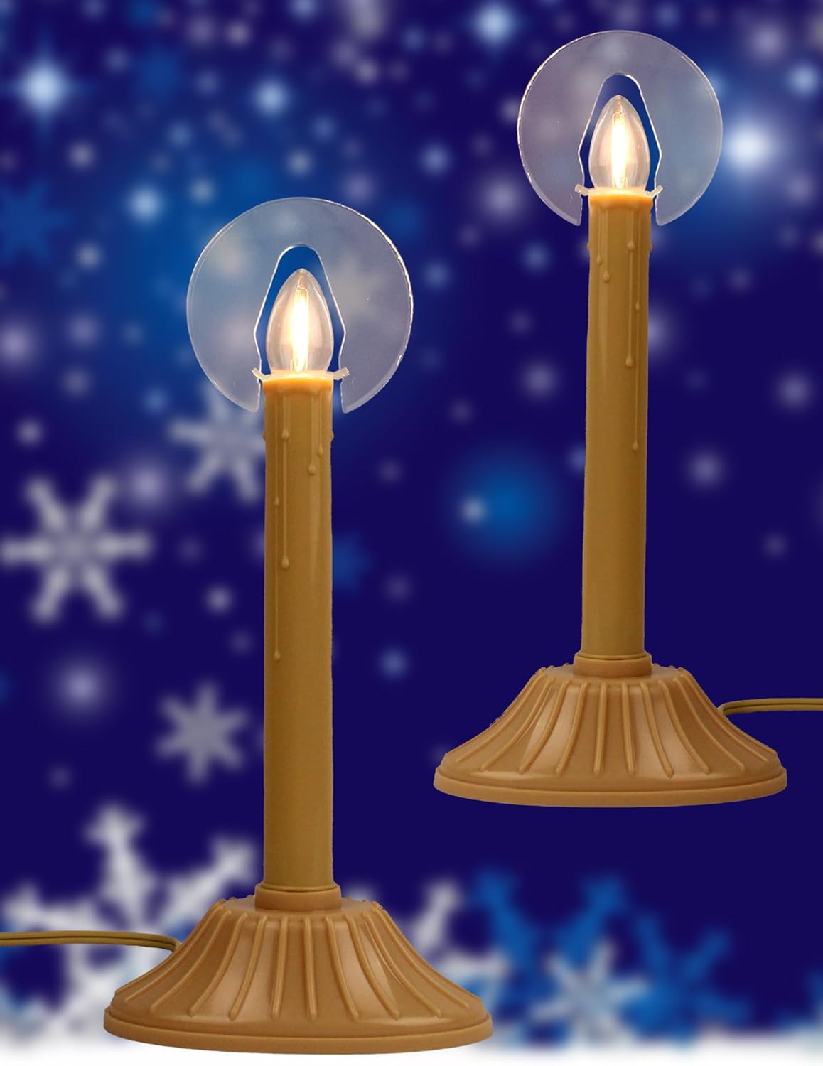Electric Taper Window Candle Lamps (Set of 2), Plug-in LED Candle Lights with Classic Candlestick Base & Spare Bulbs, Warm White Glow for Christmas & Holiday Window Decor