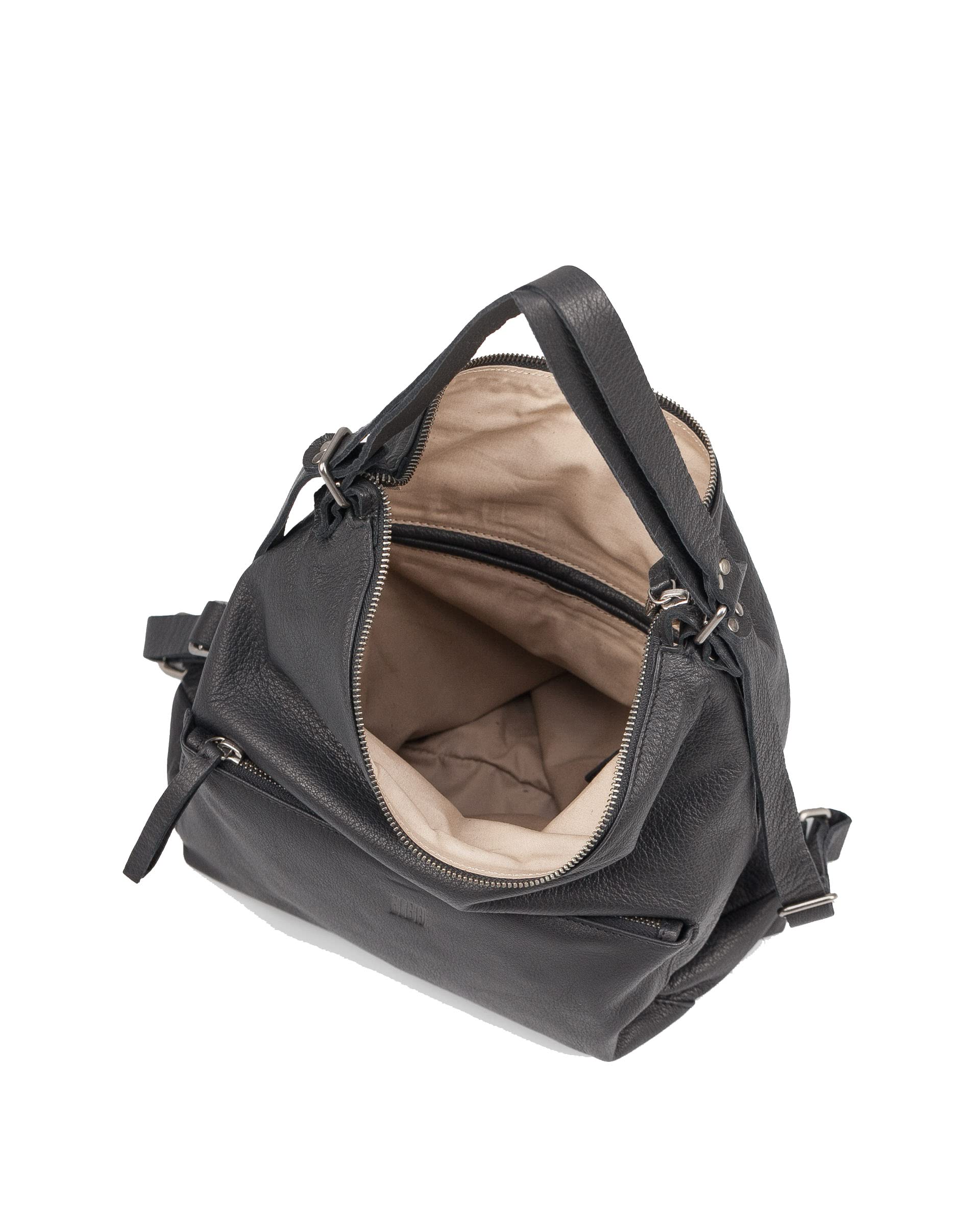 BIBA Bolso de Mujer de Cuero Genuino, Mochila Leather Orleans OR1LO, Asa Larga, Cierre con Cremallera, Piel Bovina Legítima