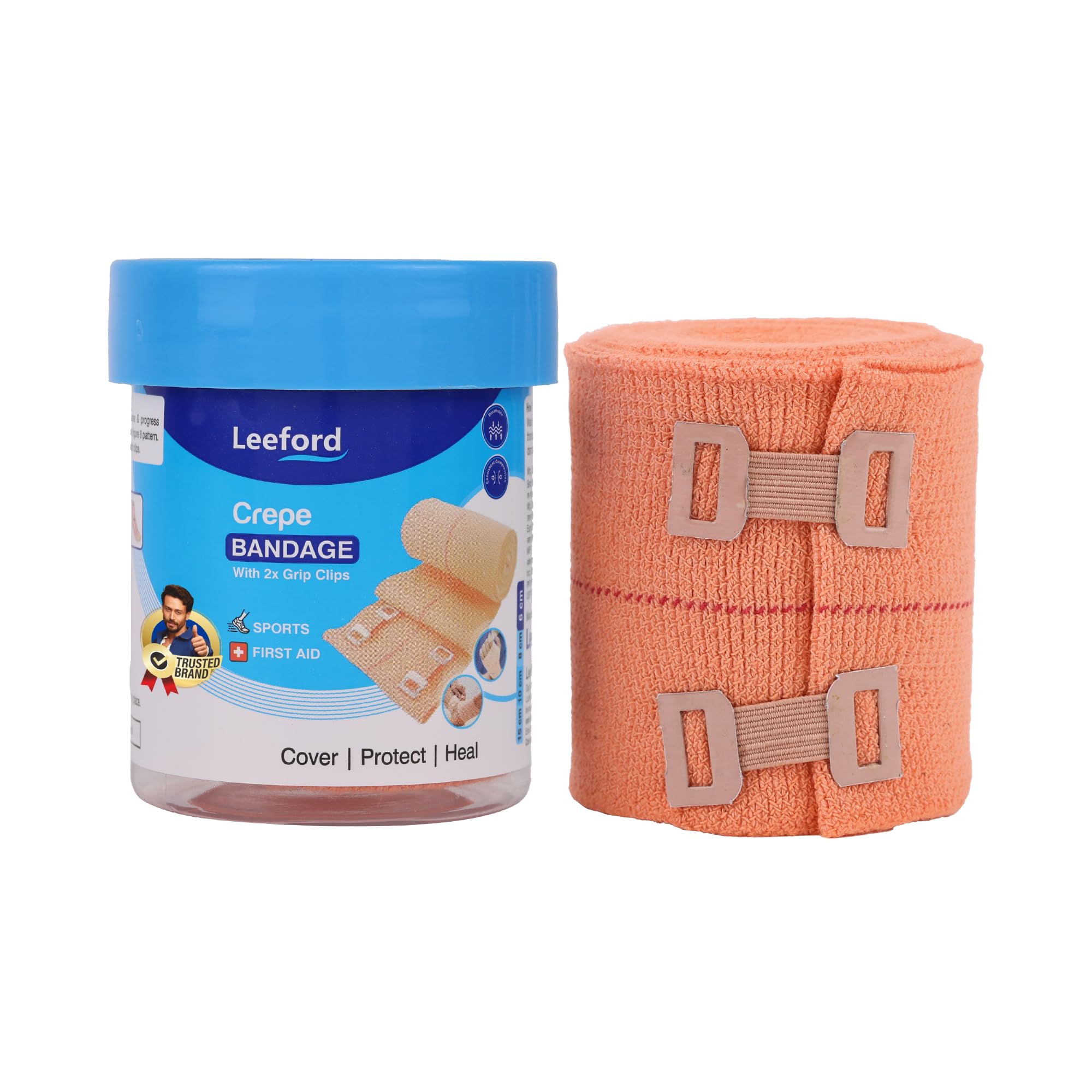 Leeford Crepe Bandage for Pain Relief | Elastic Compression Wrap with 2 Grip Clips for Heavy Duty Support for Knee, Elbow, Thigh & Sport Injuries | Breathable, Washable & Reusable First Aid (6CMX4M)-image-22
