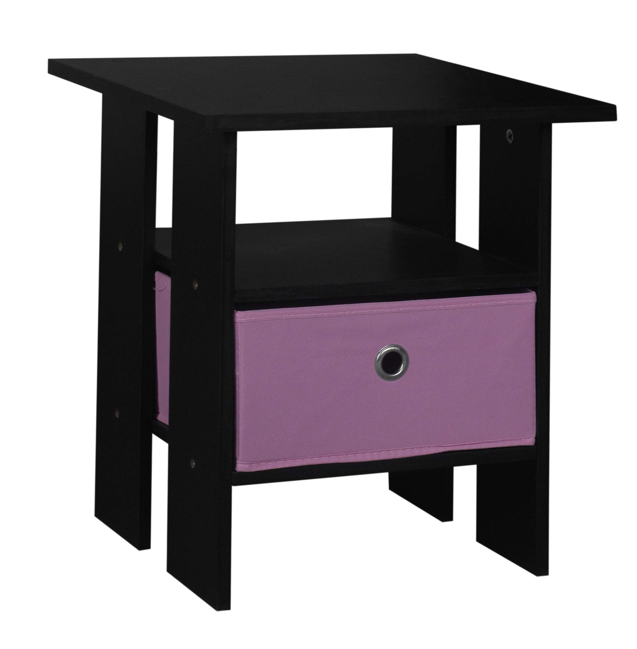 URBNLIVING 3 Tier Black Wooden Modern Side End Table With Colourful Drawer (Pink)