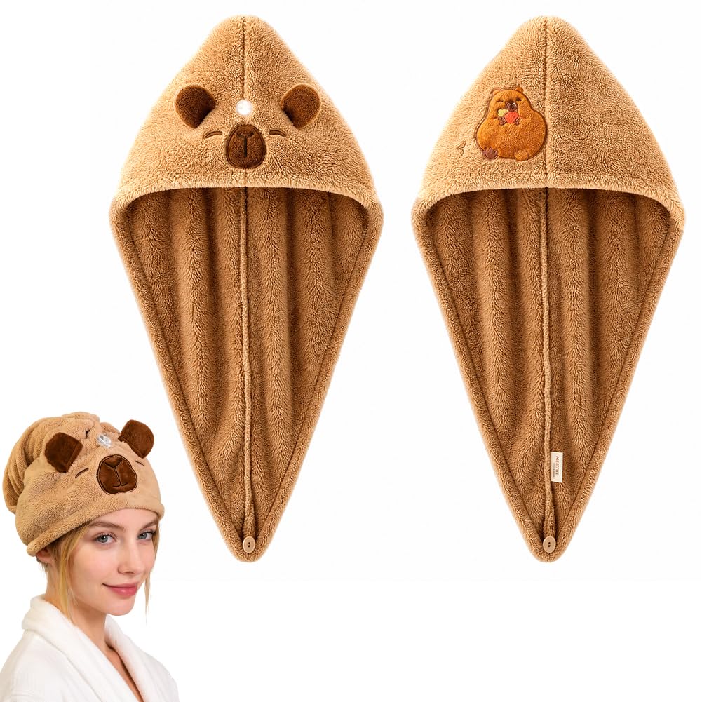MYPPRFC Capybara Hair Drying Turban Towel,Delightful Capybara Cartoon Quick Drying Hair Turban，Soft Absorbent for Women Long Hair