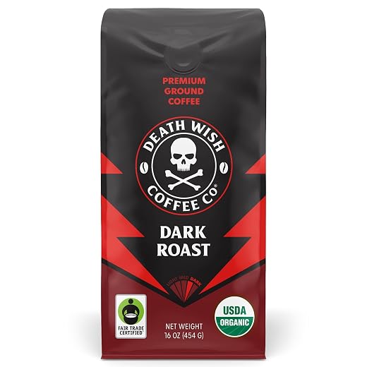 Organic Dark Roast Ground Coffee by Death Wish, Fair Trade, 16 oz