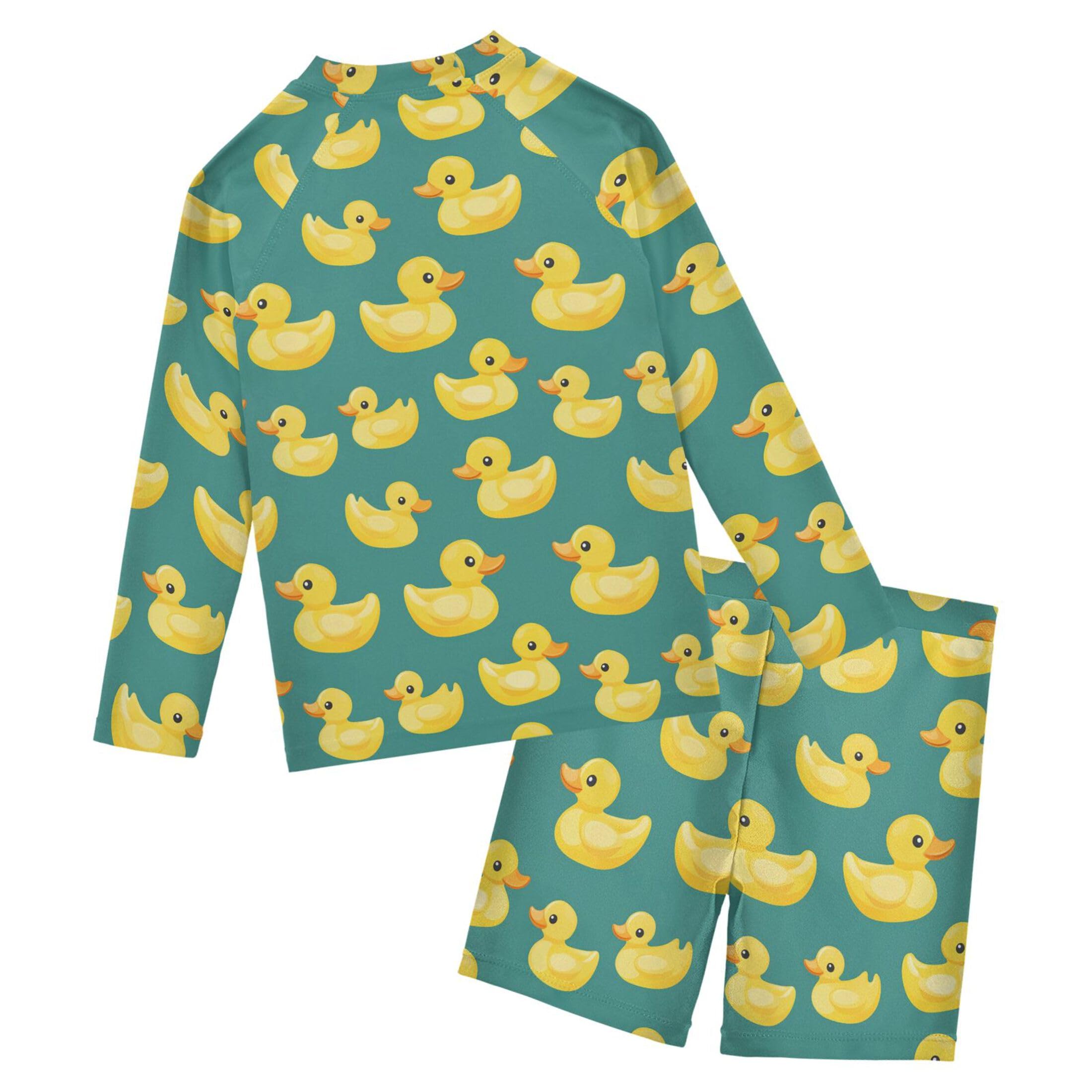 Cute Yellow Rubber Duck Baby Boys' Toddler Long Sleeved Rashguard Swim Bathing Suit Set B0404259