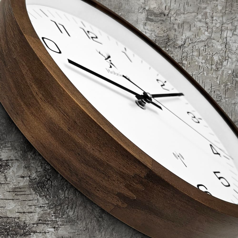 Holzwerk Felsberg Natur Funkwanduhr Funk Wanduhr Holz-Uhr Vintage Funkuhr nahezu lautloses Uhrwerk Schleichende Sekunde Buche Braun Weiß aus handgefertigtem Massivholz Natur Holz 30 cm