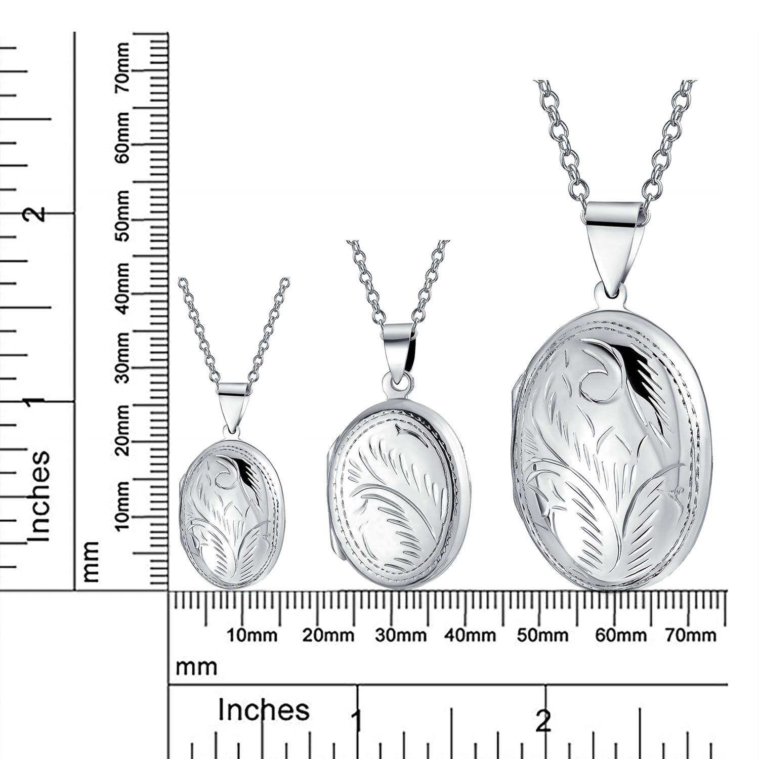 Bling Jewelry Collana Con Ciondolo Medaglione Ovale In Argento .925 Stile Vintage Per Donne Personalizzato Con Design Inciso A Foglia Floreale Piccoli Medaglioni Che Contengono Foto