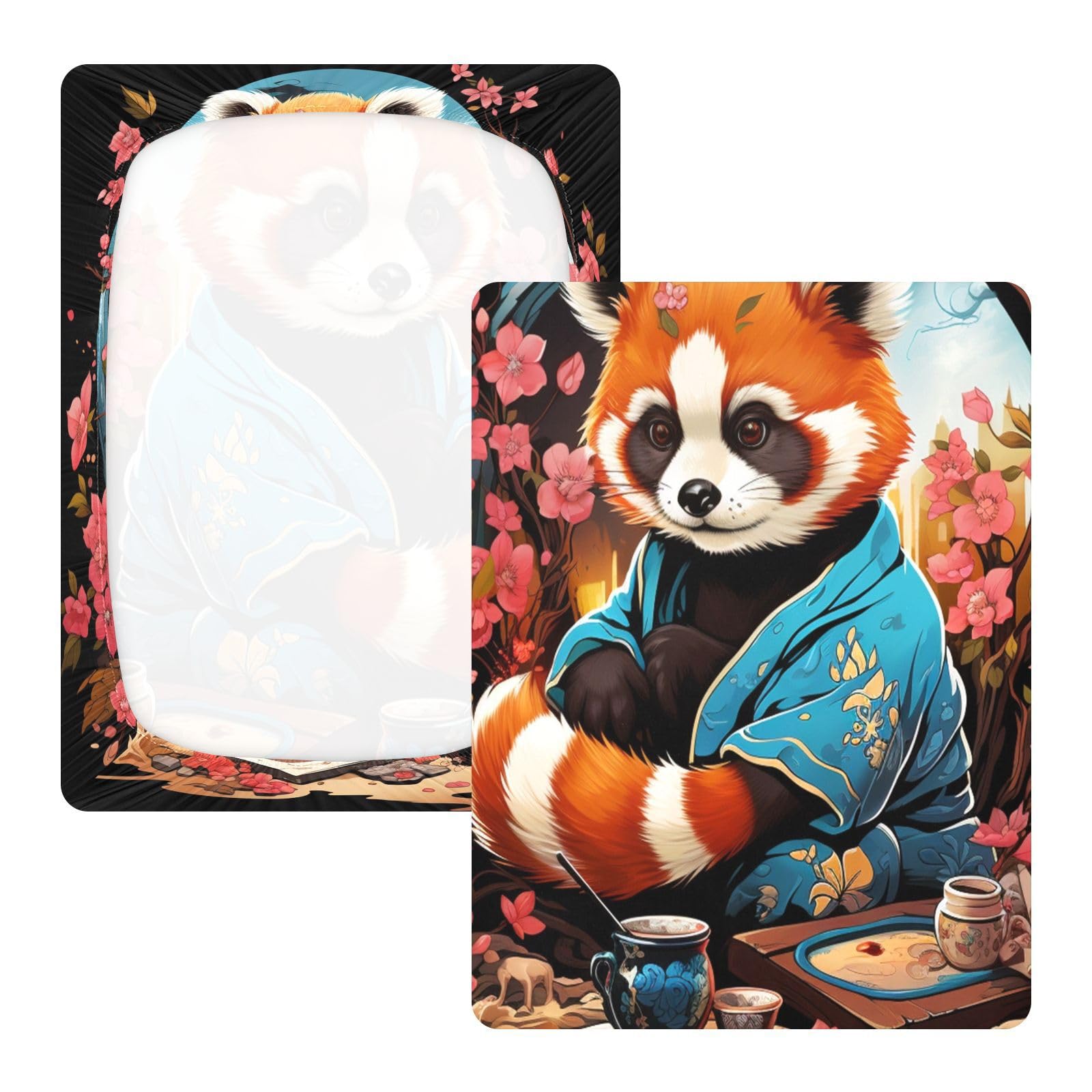 Flor Panda Roja Japonesa Sábana de Cuna para Niños Pequeños,Sábanas de Algodón Suave para Bebés Aptas para Colchón Corralito