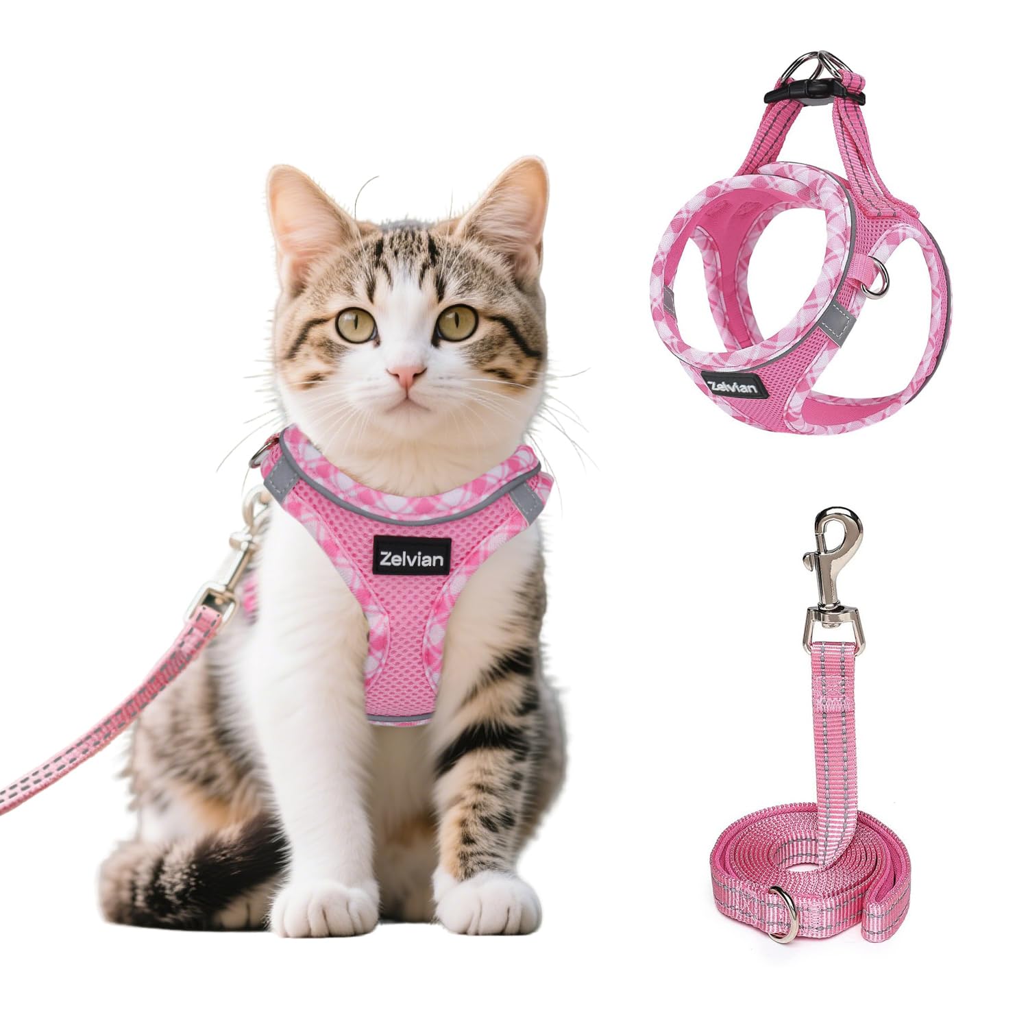Zelvian Cat Harness and Lead Set for Outdoor Walking Escape Proof Cat Harnesses with Dual D-Rings and Safe Leash