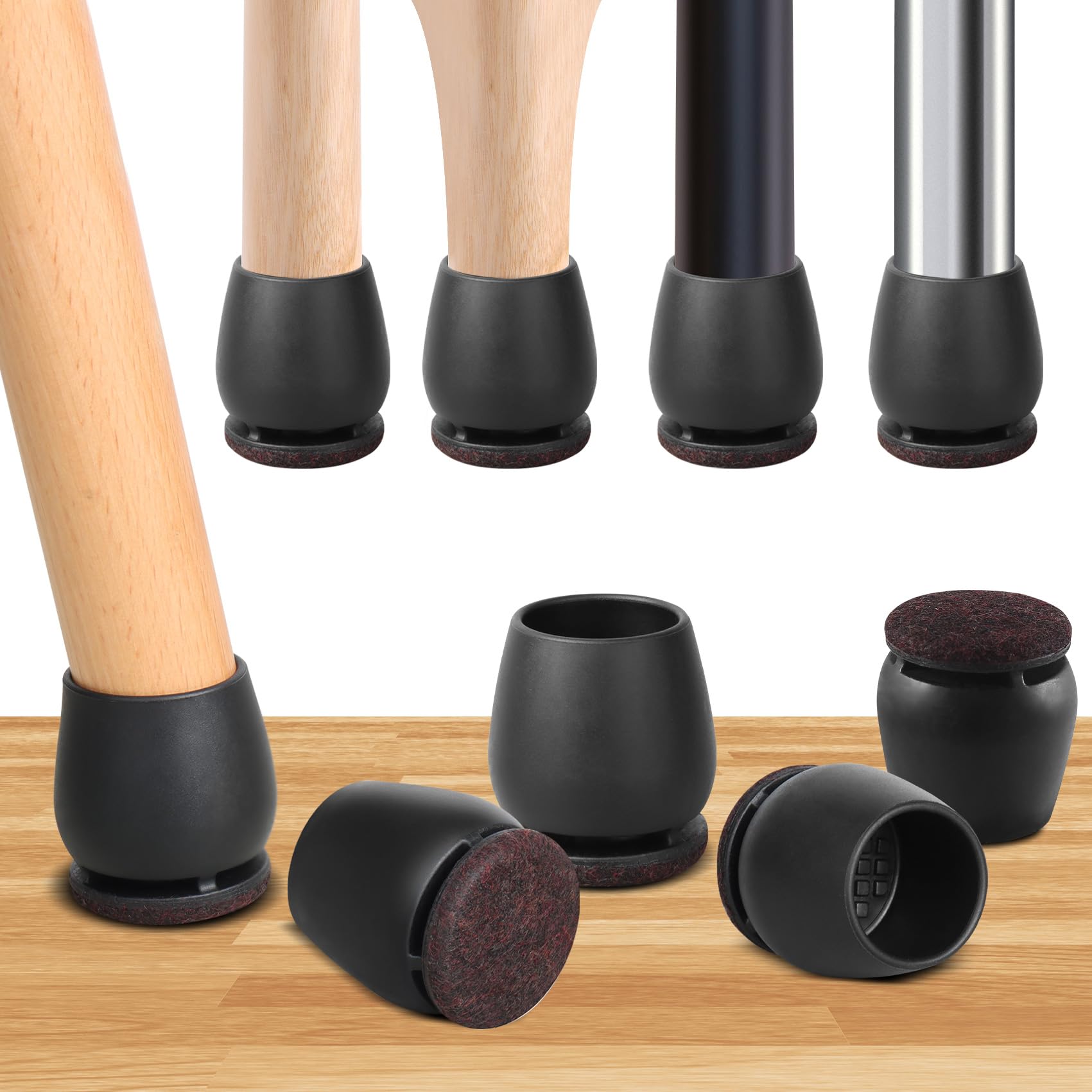 Photo 1 of 16PCS Round Silicone Chair Leg Floor Protectors for Hardwood Floors, Felt Furniture Pads Covers Table Chair Leg Caps, Large Chair Sliders for Wood Floors, Anti-Scratches & Noise(Black, Fit:1.1"-1.4")