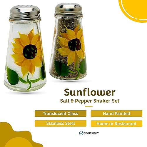 Miniatura 2 de Juego de salero y pimentero de cristal de girasol pintado a mano, elegante kit en caja de regalo protectora en caja de regalo, perfecto para
