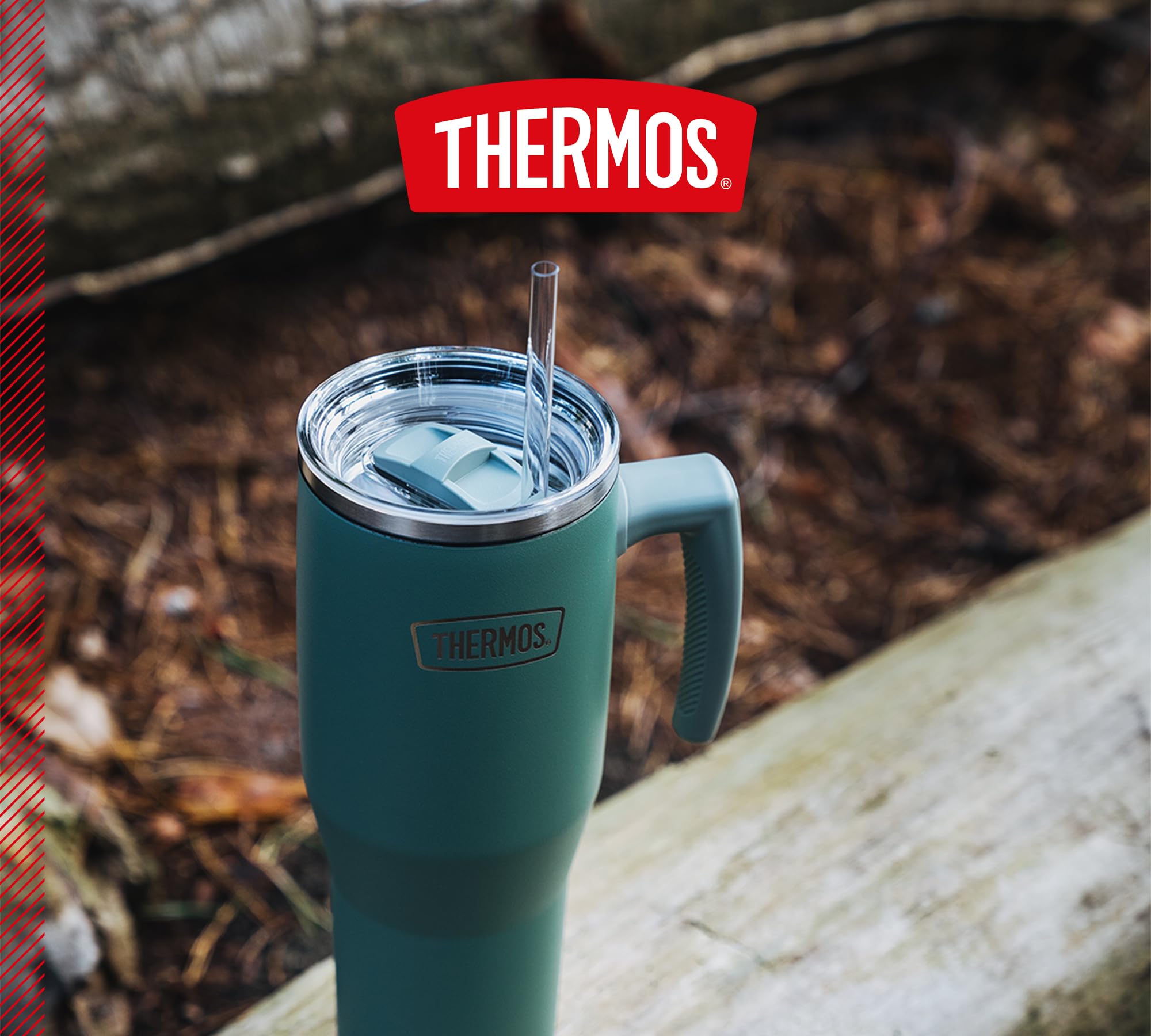Thermos REFRESHING SERIES - Gobelet isotherme - 1,1 l - Vert mat - Avec paille et poignée - Pour les déplacements, le travail ou la maison - Double paroi en acier inoxydable neutre au goût