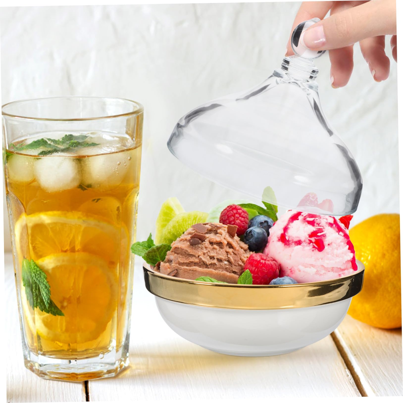 Tazón de Postre Tapa de Cerámica y Vidrio, Blanco, 1 Pieza | Uso Multifuncional, para Casa y Fiestas, Formato Compacto para Llevar, Ayuda a Conservar Frescura