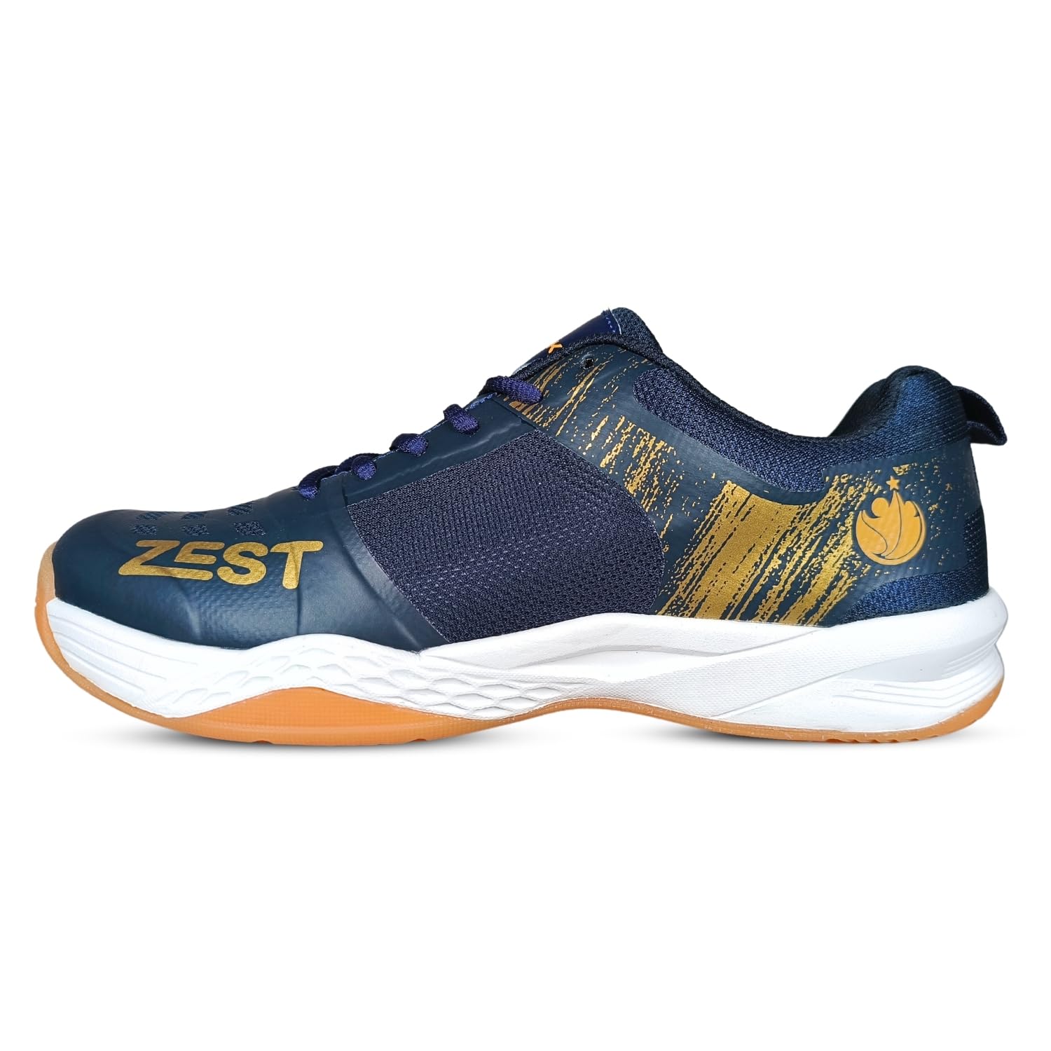 Prokick Zest Non Marking Badminton Shoes Lightweight, Durable & Flexible Badminton Shoes Also Perfect for Squash, Table Tennis, Volleyball, Basketball, Pickleball & Indoor Sports, Navy/Gold - 6 UK 4