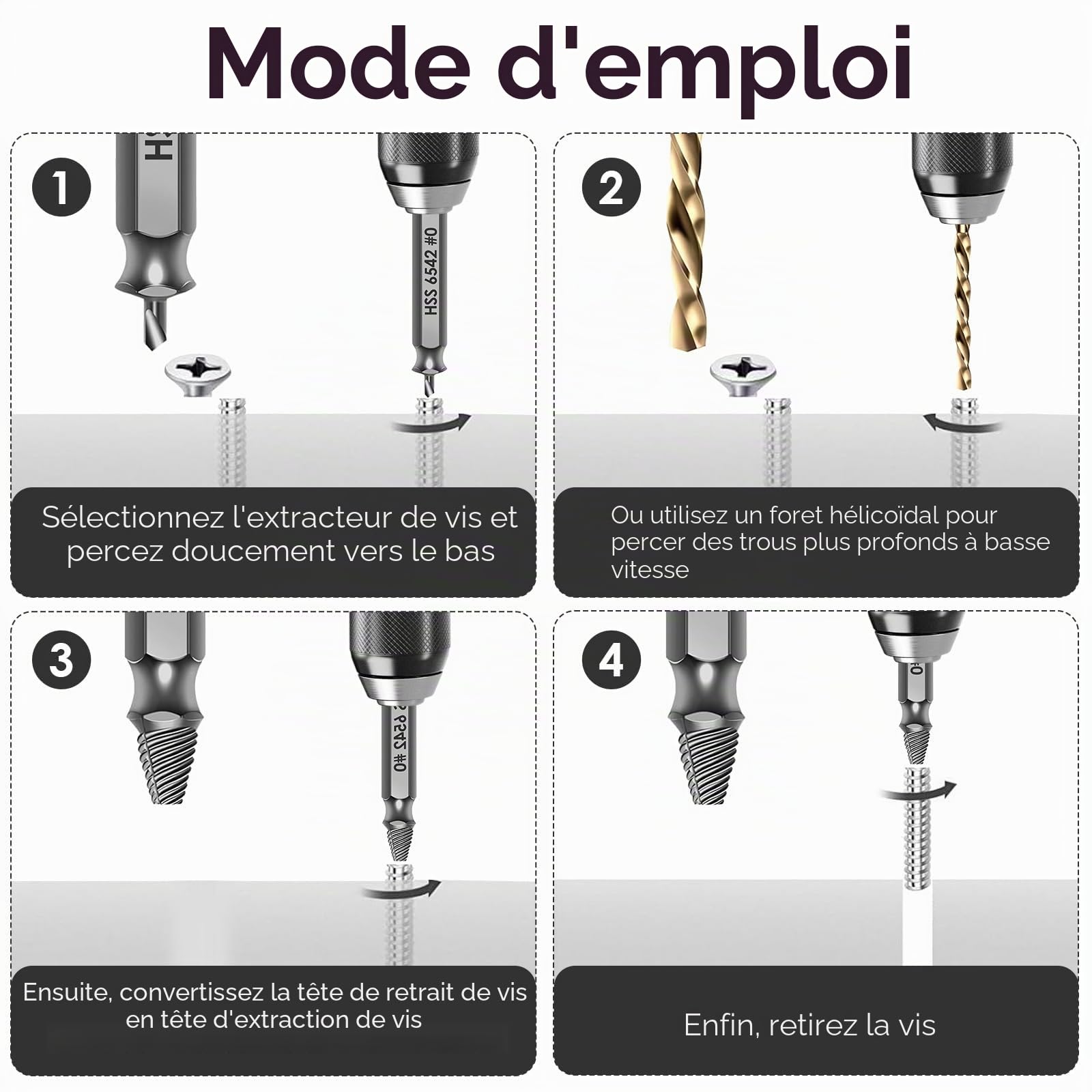 Extracteur De Vis 9 Pièces En Acier HSS 6542 Avec Dureté HRC 63–65, Tourne À Gauche Extracteur Idéal Pour Le Perçage Et L’Extraction, Extracteur Vis Cassée Lnclus