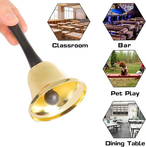 Miniatura 2 de Campana de mano de metal, campana de servicio de metal, campana de mano dorada, campana de mano pequeña para adultos (dorado)