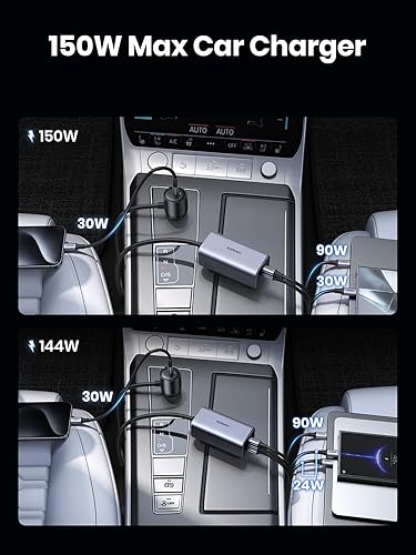 Miniatura 3 de UGREEN Cargador de coche USB C de 150 W, PD 3.1 140 W, adaptador de cargador de coche de carga rápida de 4 puertos USB cargador de múltiples puertos