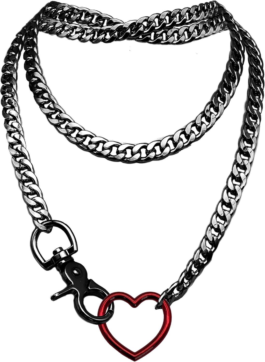 paloli Women's Slip Chain Rainbow Heart O-Ring Chunky Chain Necklace, Rays Cuban Long Layered Jewelry, Adjustable Lariat Y-Necklace Heart Loop Choker