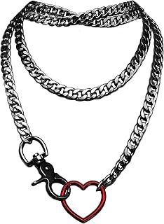 paloli Women's Slip Chain Rainbow Heart O-Ring Chunky Chain Necklace, Rays Cuban Long Layered Jewelry, Adjustable Lariat Y-Necklace Heart Loop Choker