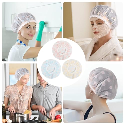 Miniatura 65 de Gorro de ducha, 3 unidades, impermeable, reutilizable, gorro de baño para el cabello, relleno de calcetines para mujeres, hombres y niños
