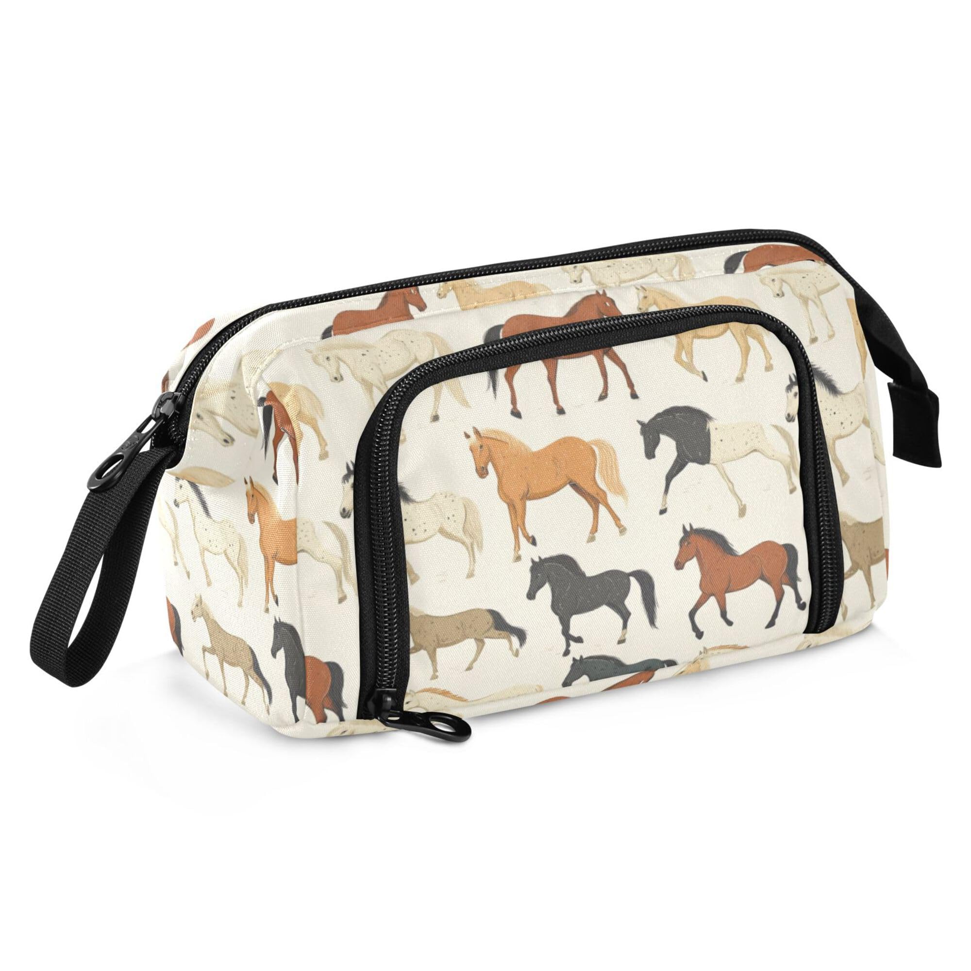 Fisyme Vintage Horse Pencil Case Large Capacity Pen Bags Box Big Makeup Pouch Organizer