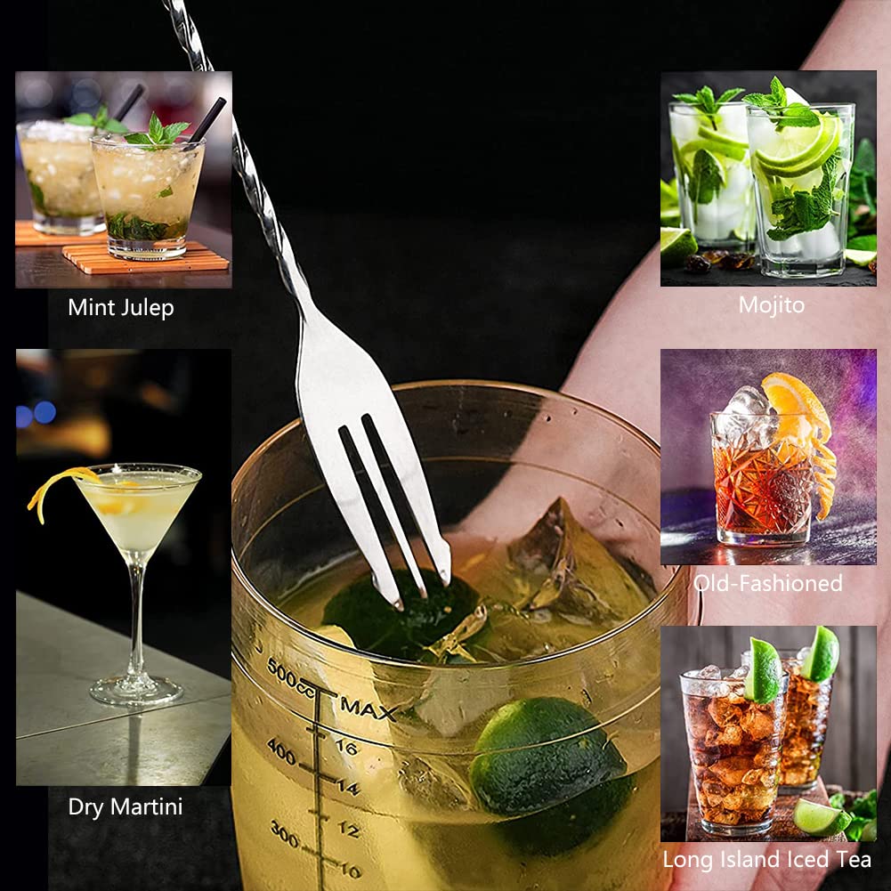 Cucchiaio da Cocktail in Acciaio inox,Cucchiaio da Bar con Manico Lungo,Cucchiaio da Cocktail per Vino da bar in Acciaio Inossidabile,Per il barista per la casa e il bar,32 cm,26 cm