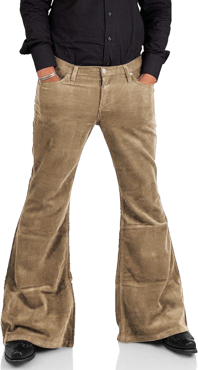 Men's Corduroy Vintage Bell Bottom Pants 70s,Disco Stretchy Flared Pants Fit 60s 70s Outfits for Men,Mens Bell Bottom Jeans. - Image 2