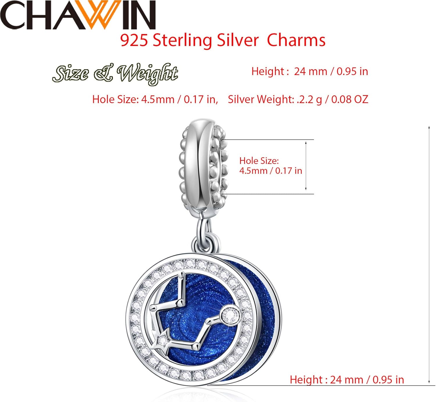 Zodiac Sign Charms for Charm Bracelets - 925 Sterling Silver Necklace Pendants, 12 Constellation/Horoscope Star Dangle - Dangling Birthstone Beads, Birthday Gifts for Women/Men. - Image 2