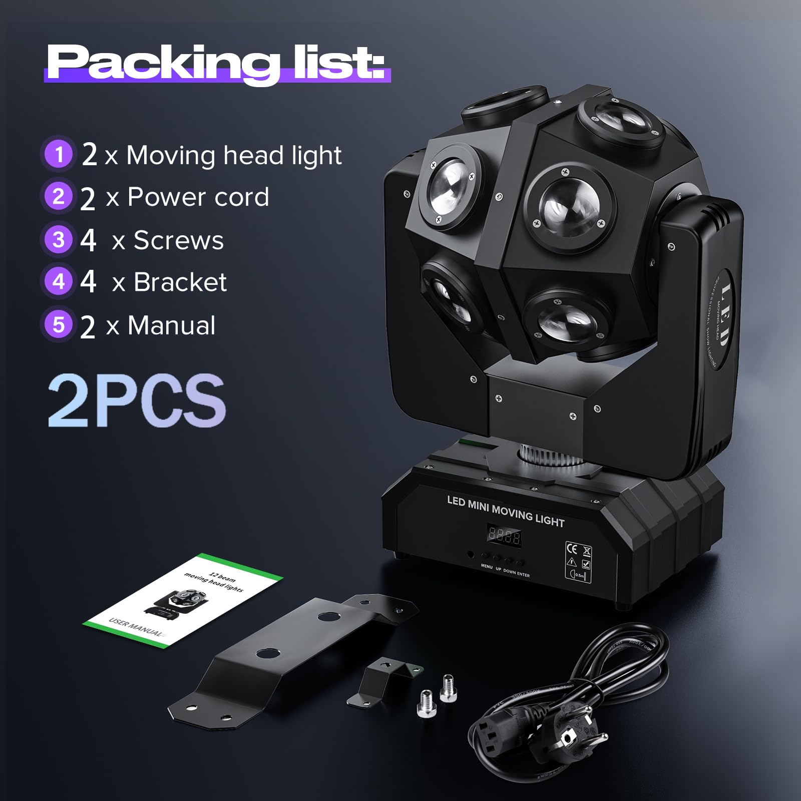 150W Teste Mobili LED RGBW 4 in 1 Moving Head Beam Rotazione a 360°Moving Head Beam Palcoscenico Lampada Sound-attivato Adatto per l'uso domestico nel bar del club della festa di Halloween-2PCS