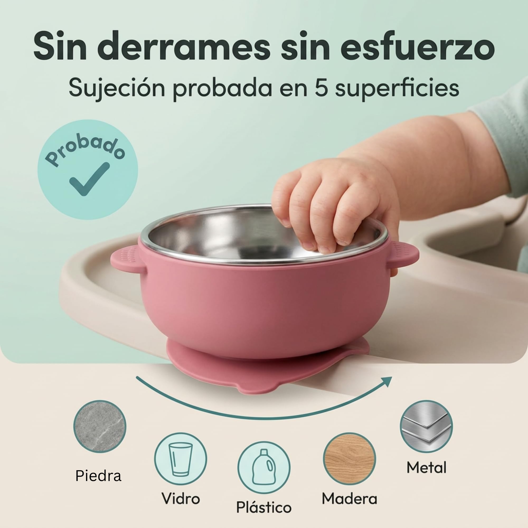 Set Bebé 4 Piezas 2en1 Acero Inoxidable + Silicona | Cuenco y Vaso Desmontables con Ventosa + Cubiertos BLW | Sin BPA Apto Lavavajillas | Alimentación Complementaria 6 Meses (Rosa)