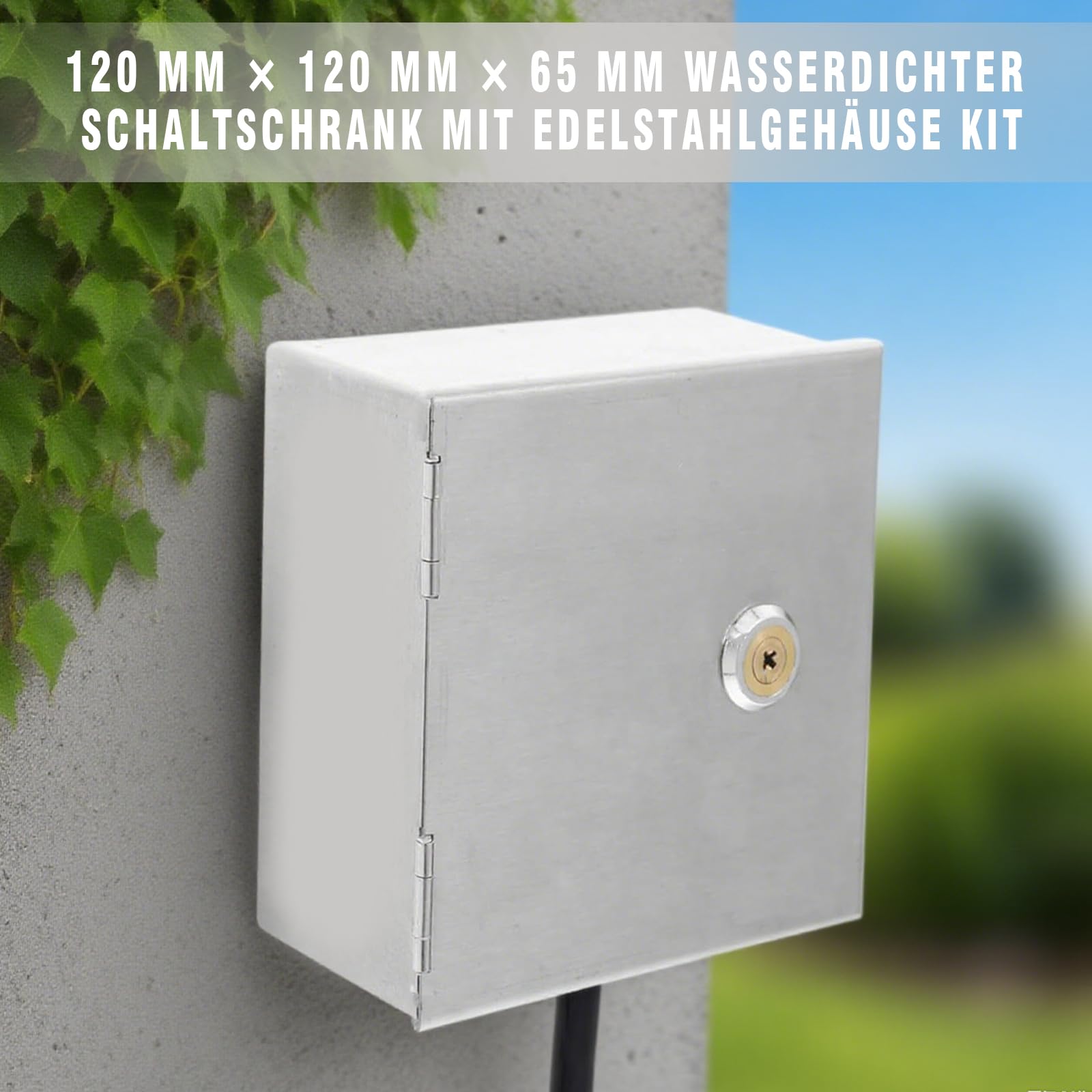 120 mm × 120 mm × 65 mm resistente al agua armario con caja de acero inoxidable, adecuado para la protección de enchufes exteriores y una fuente de alimentación segura (120 mm x 120 mm x 65