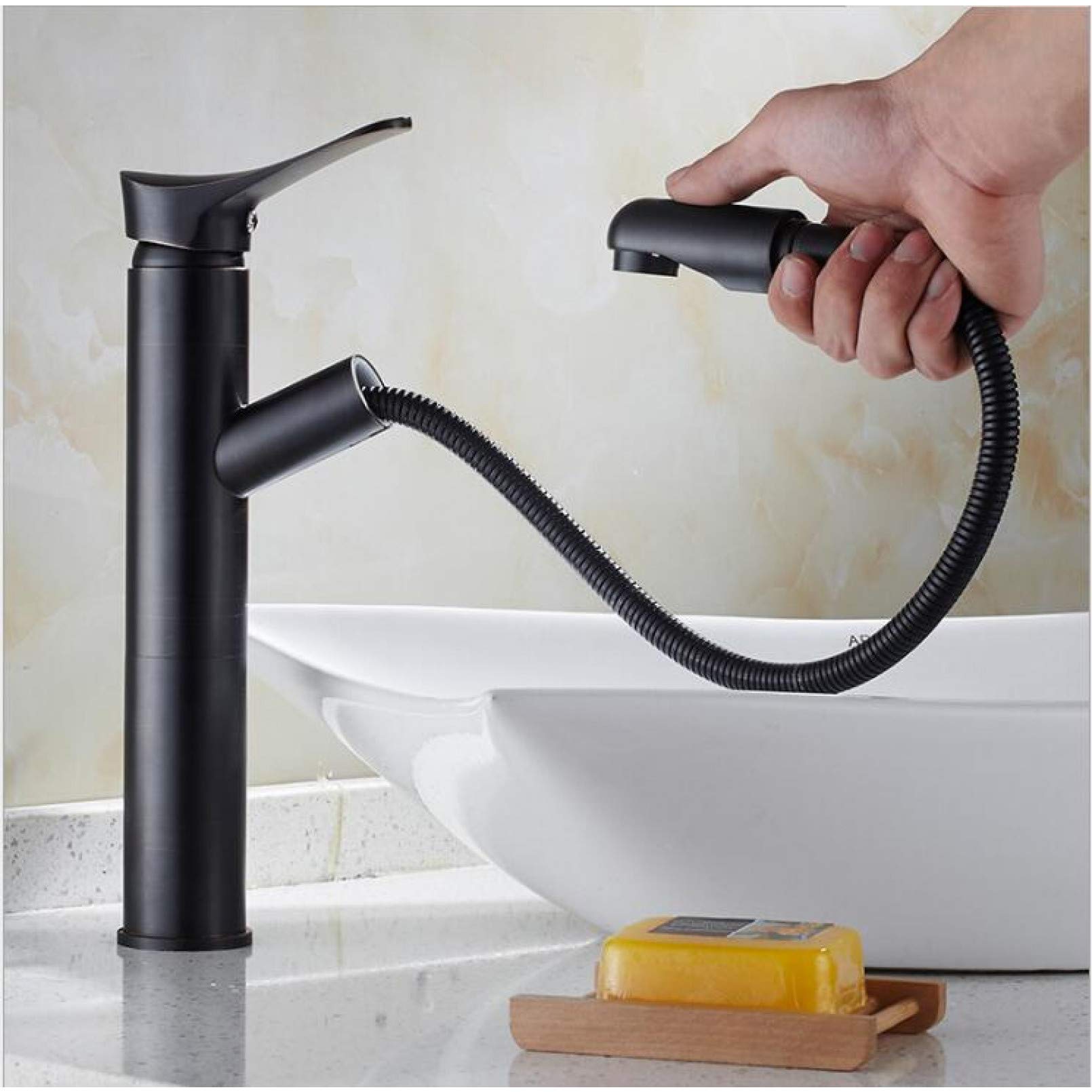 Robinet mitigeur chaud-froid extractible avec poignée unique pour lavabo