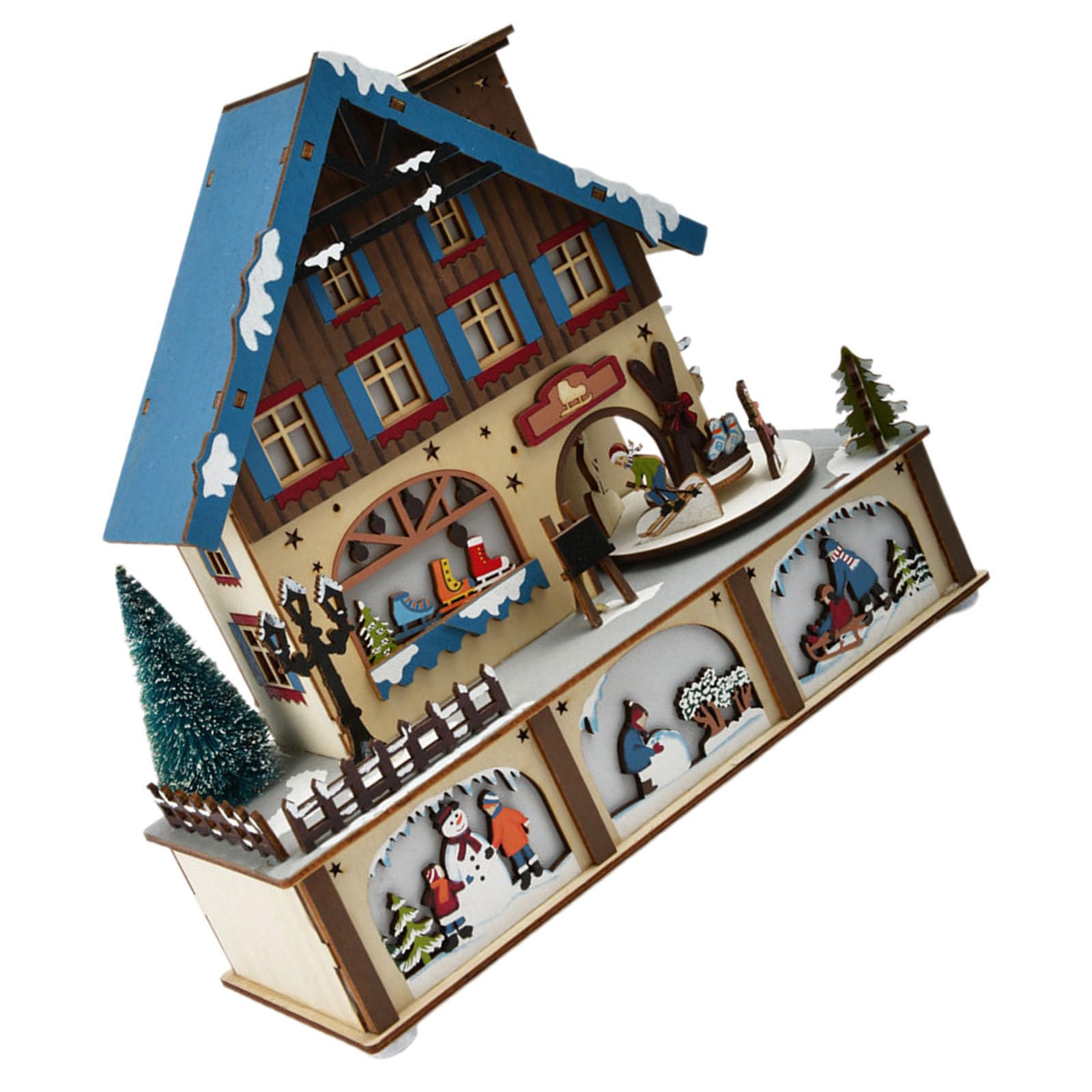 NUOBESTY Weihnachtliche LED Holzhaus Dekoration mit Beleuchtung Handgefertigtes Kleines Haus für Stimmungsvolle Weihnachtsatmosphäre im Wohnzimmer oder Schlafzimmer