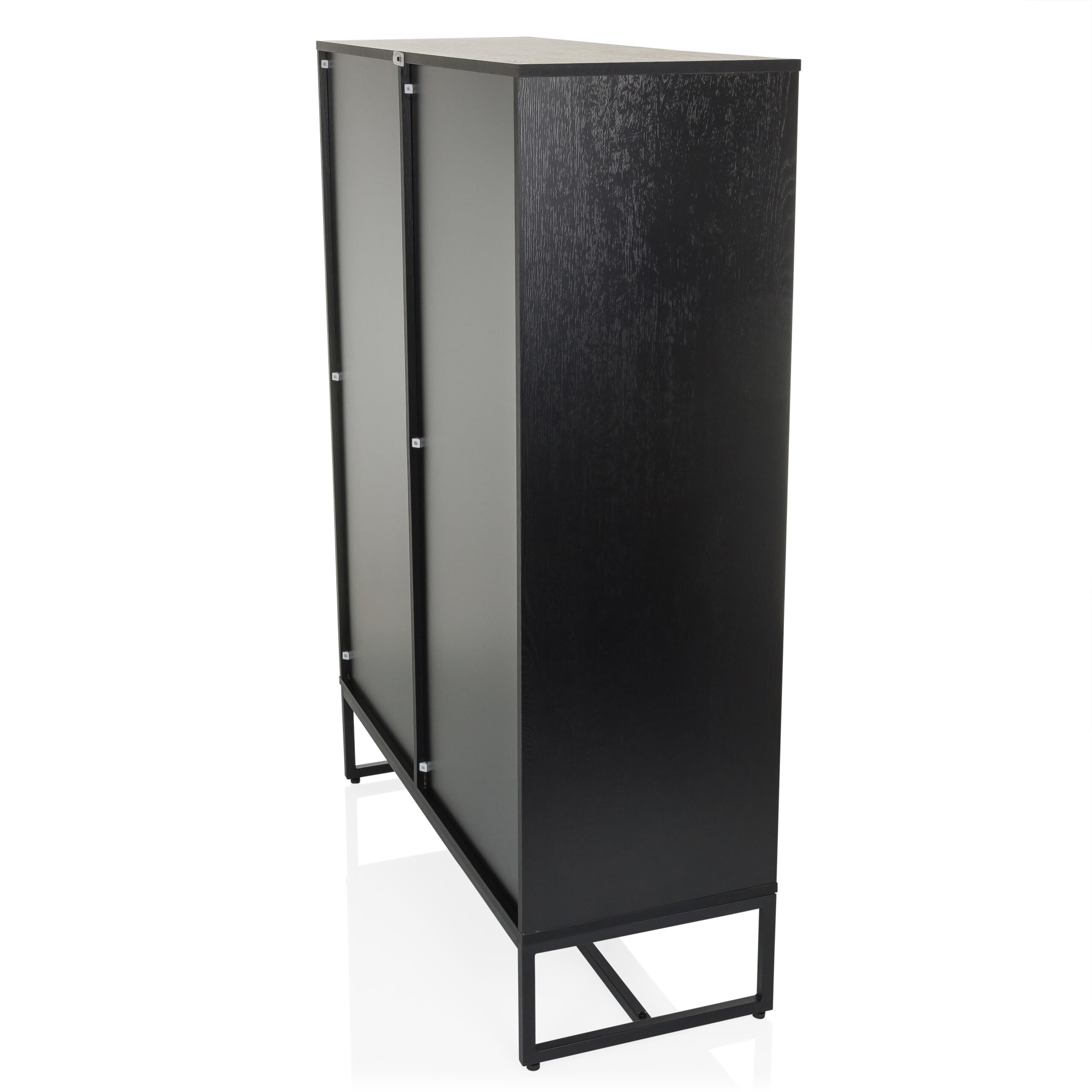 Highboard mit 2 Schubladen und Türe 100x40x140 cm AMIO H Regal Büroschrank mit viel Stauraum, Einlegeböden verstellbar, Schwarz/Eiche