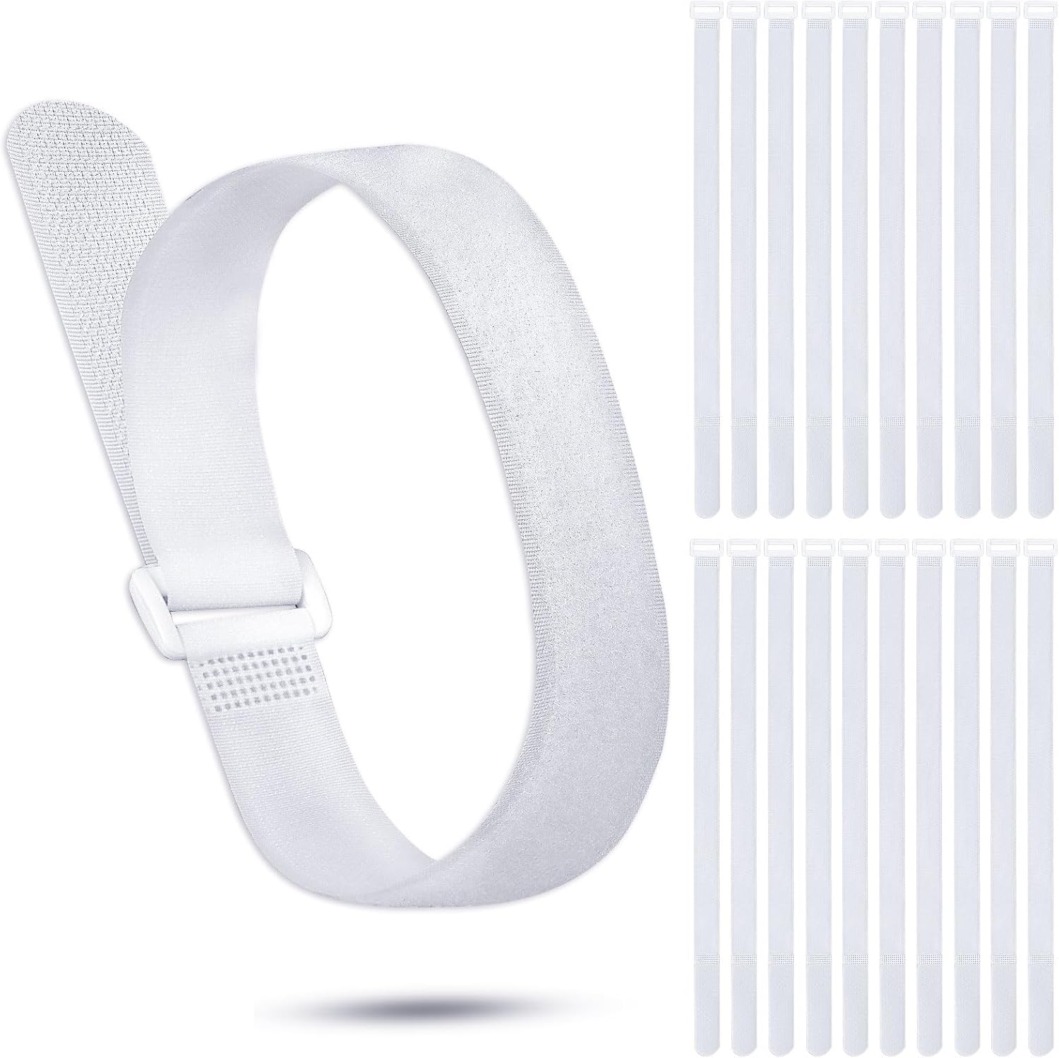 Kigeli 20 Pcs Reusable Fastening Cable Straps and Cable Ties Set Adjustable Multi-Purpose Hook and Loop Cord Ties to Keep Cords Organized and Tidy(White,1 x 20")