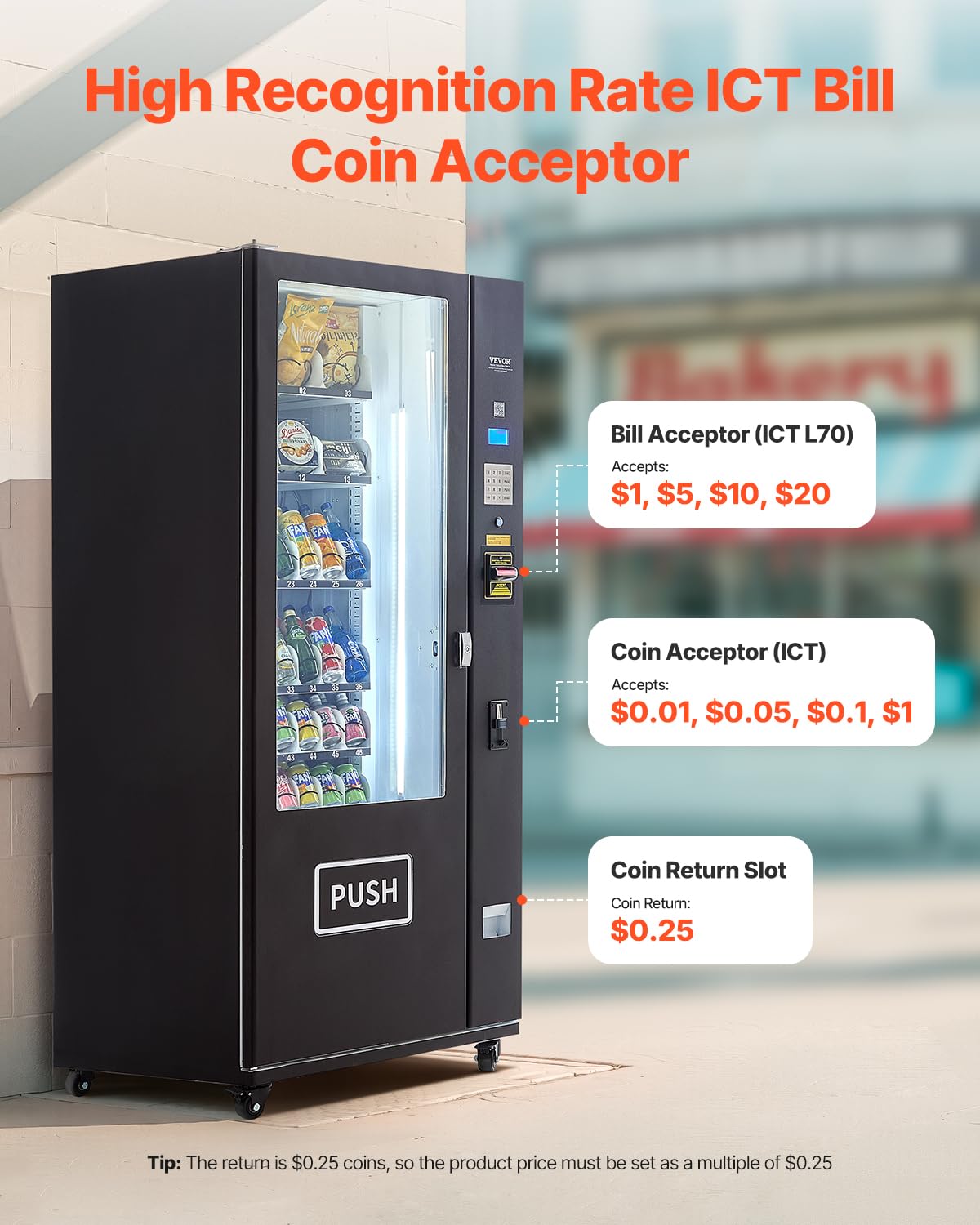 VEVOR Refrigerated Combo Vending Machine, 36 Slots Commercial Snack Soda Drink Vending Machine with ICT Bill/Coin Acceptor, 6-Layer Large Capacity for Business, Shopping Mall, Office, School