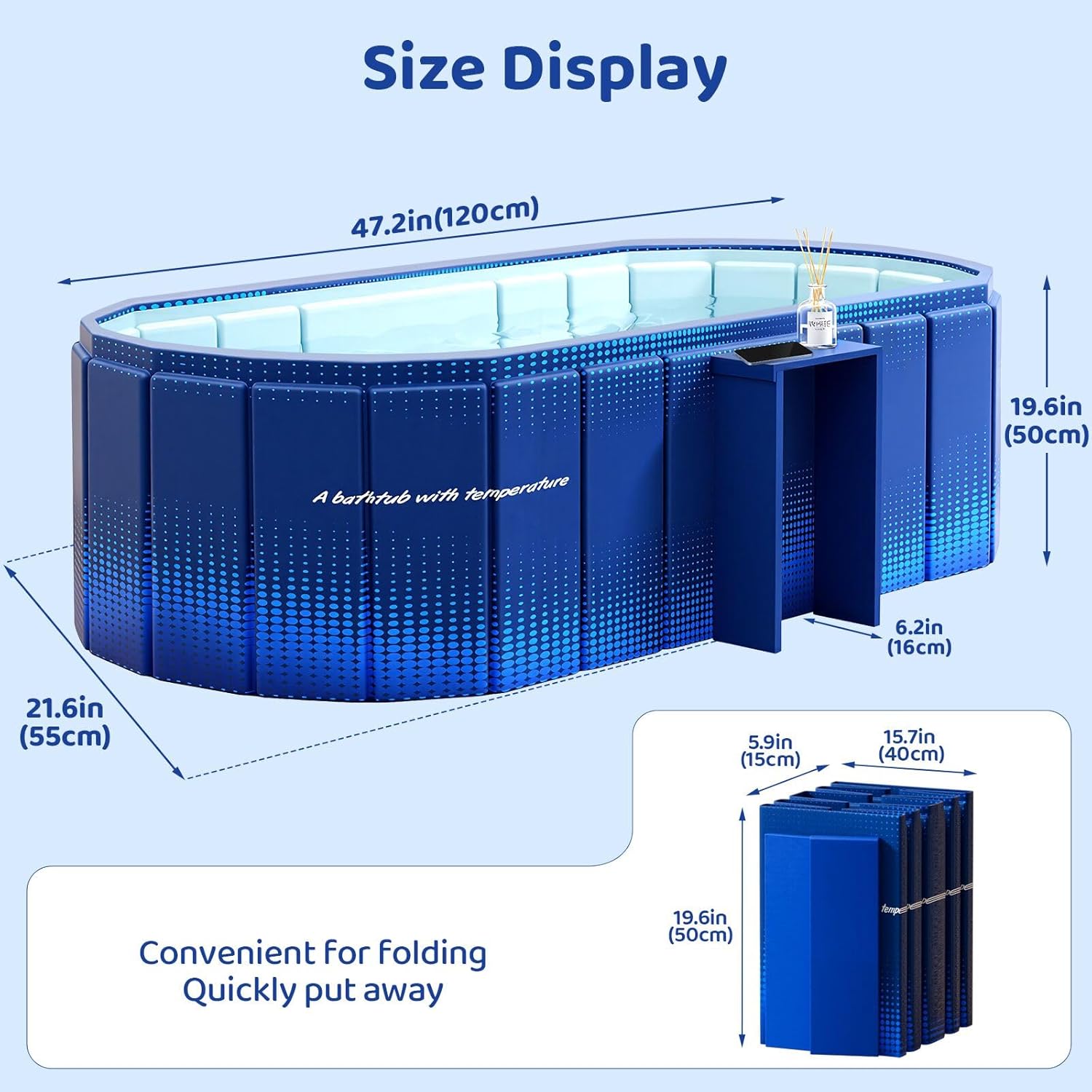 Portable Foldable Bathtub, Freestanding Bathtub No Installation, Bathroom SPA Soaking Bath Tub, Shower Stall Collapsible Hot & Ice Bath Tub (Blue with Storage Rack, ‎47.2"L x 21.6"W x 19.6"H)