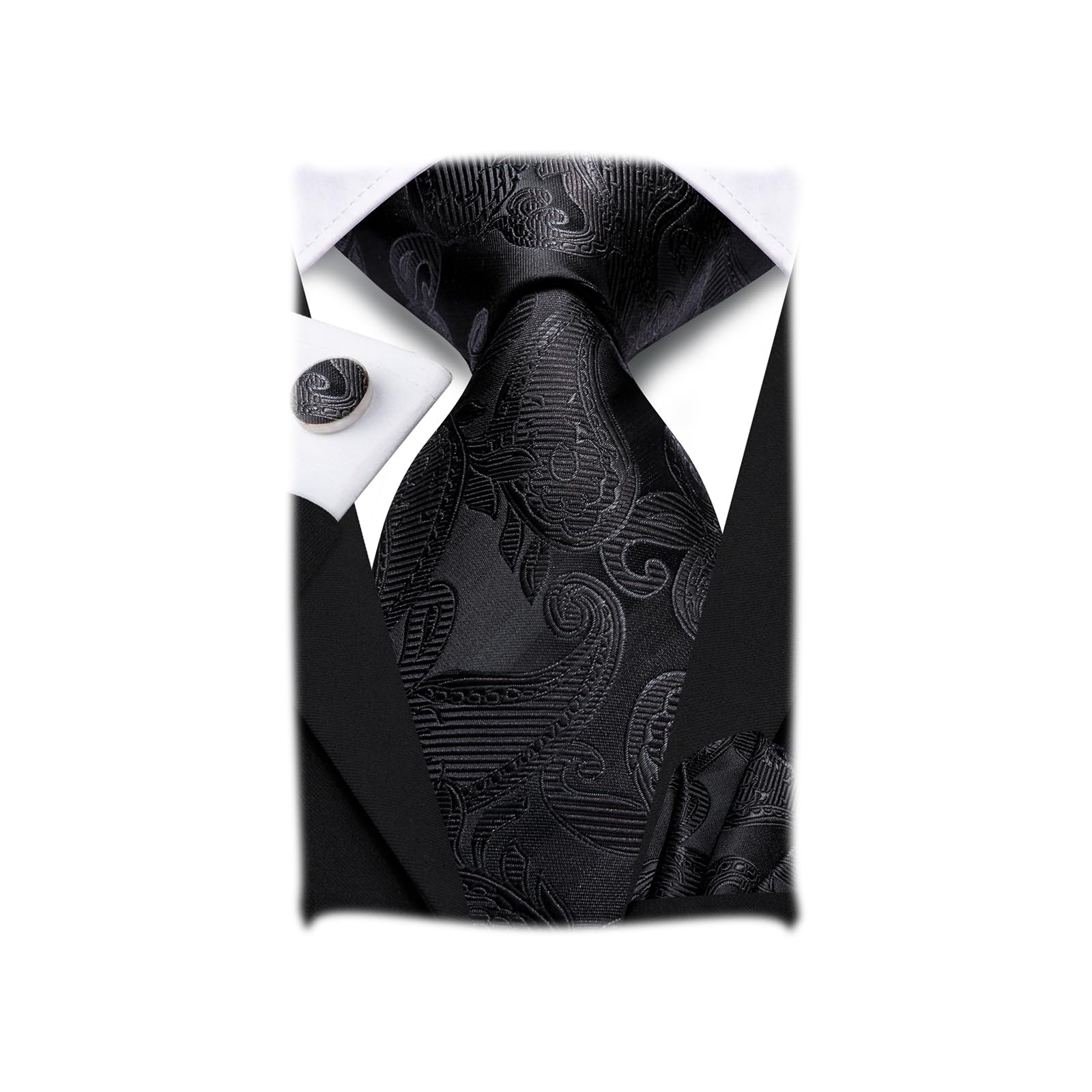 Hi-Tie Silk Ties for Men Plaid Paisley Striped Necktie Pocket Square Cufflinks Set Formal Business