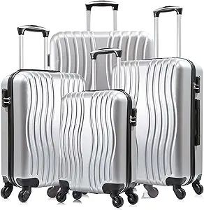 Apelila Hardshell Luggage 4 Piece ABS Luggages Sets With Spinner Wheels Hard Shell Suitcases Free Backpack (Silver 2)