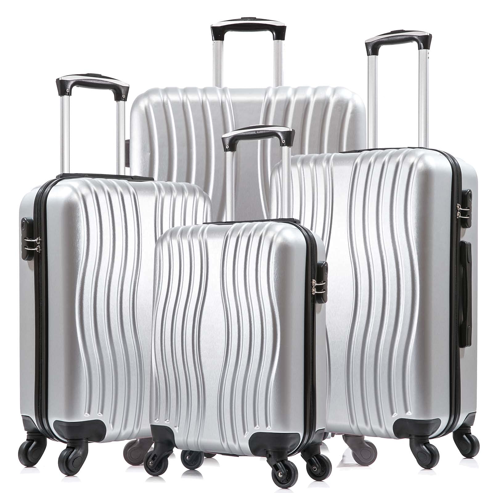Apelila 4 Piece Luggage sets PC Material with Spinner Wheels Travel Suitcase Hard-shell Lightweight 18-28 Inch (Silver)