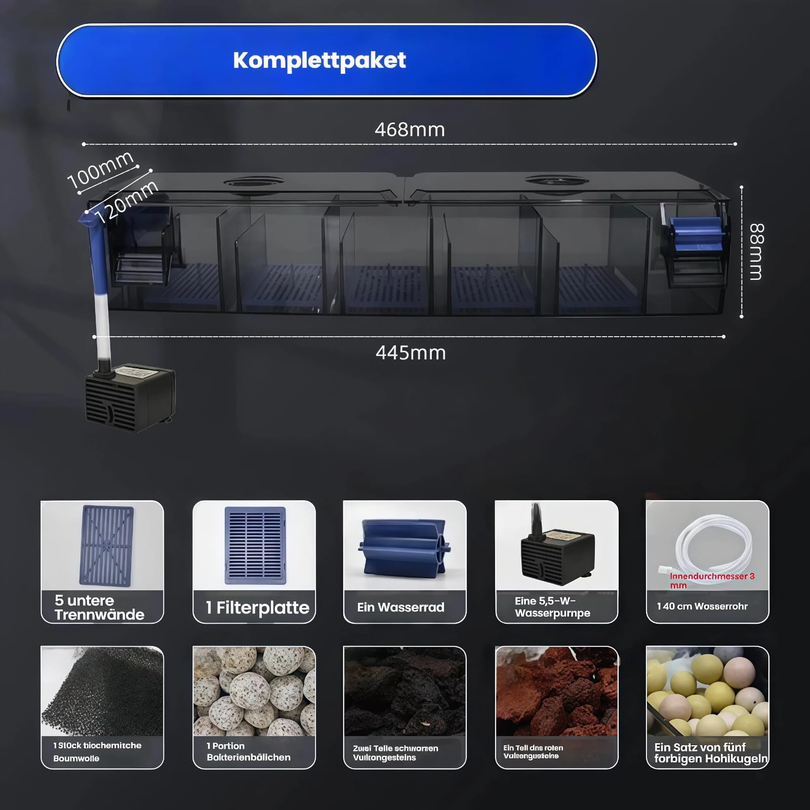 Aquarium Filter Ultra Leiser 30 dB Aquarien Außenfilter Multi-Filtration Fish Tank Filter Einstellbarer Wasserdurchfluss für Alle Süßwasseraquarien（Ausgestattet mit speziellem Filtermaterial）