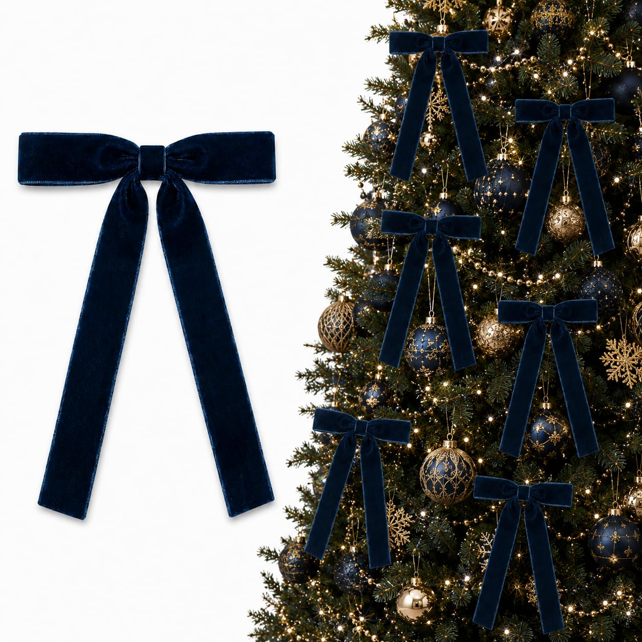 24 Pcs Dark Blue Velvet Bows Ornaments for Christmas Tree Wreath Mantle