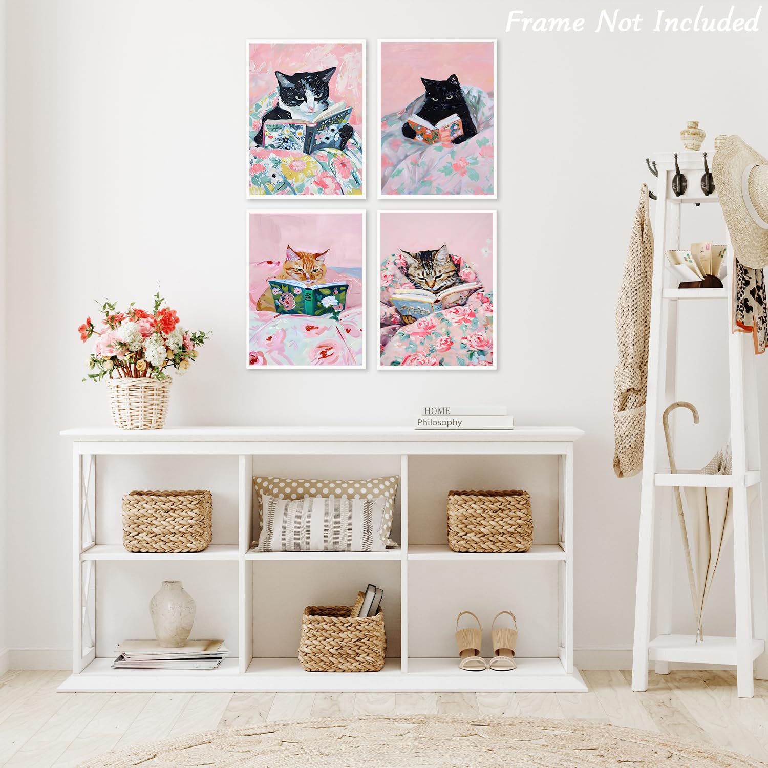 Dazzlewall 4Pcs Funny Cat Reading Book Wall Art Posters, Vintage Cat Aesthetic for Bedroom Room Decor 8x10 in - Image 3