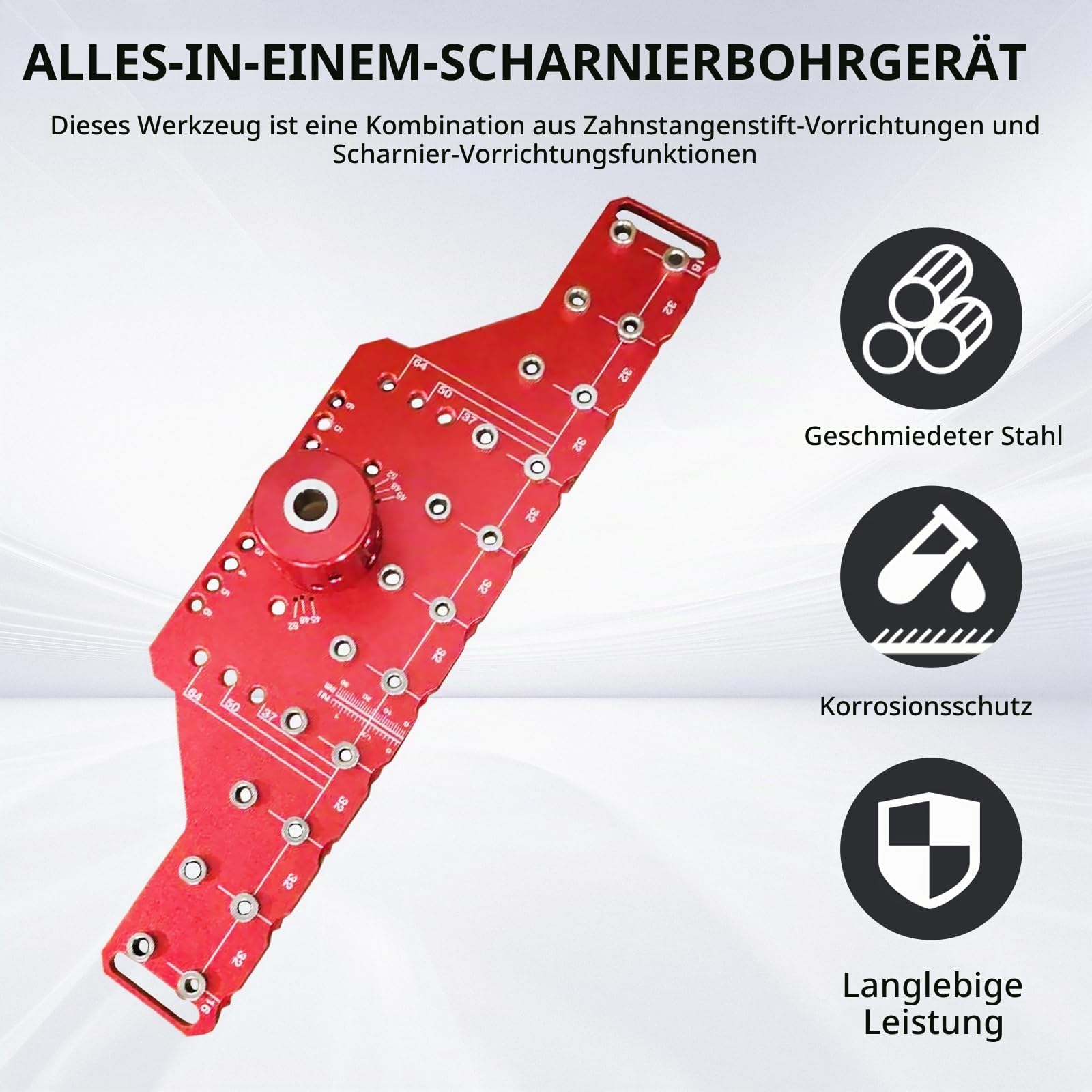 Bohrschablone, 2 in 1 Regalstift-Bohrvorrichtung Set aus Aluminiumlegierung Bohrvorrichtung mit 11 Loch Regalstiftvorrichtung und Scharniervorrichtung mit 2 mm 5 mm und 1/4 Zoll Bohrern für Schrank