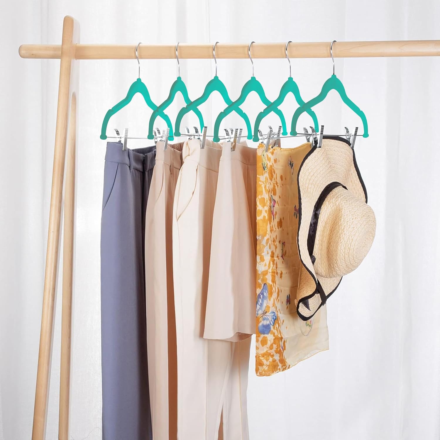 VECELO 40 Pack Velvet Clothes Hangers with Adjustable Clips,Heavy-Duty Non Slip & Space-Saving with 1 Magic Hangers & 2 Tie Rack for Suit Coat Pants Skirt Dresses