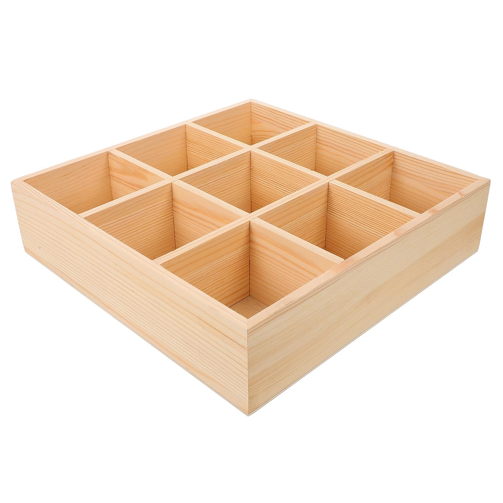 Caja de Madera Beige 9 Compartimentos para Almacenamiento y Organización de Bolsitas de Té y Paquetes de Azúcar, Resistente y Adecuado para Cocina o Patio