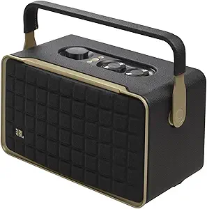 JBL Authentics 300 - Retro Style Wireless Bluetooth/WiFi Home Speaker, Built in Battery (4800mAh), Music Streaming Services via Built-in Wi-Fi, Built in Alexa and Google Assistant (Black/Gold)