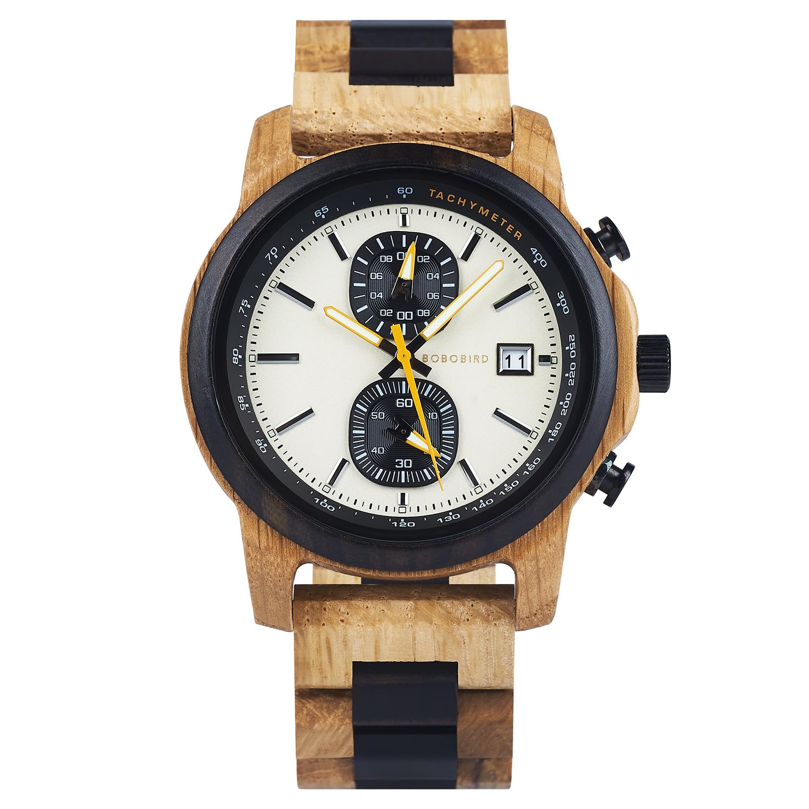 BOBO BIRD Reloj de madera para hombres y mujeres, ultraligero, 50 g, manecillas luminosas, cronógrafo, fecha, casual, regalo de negocios