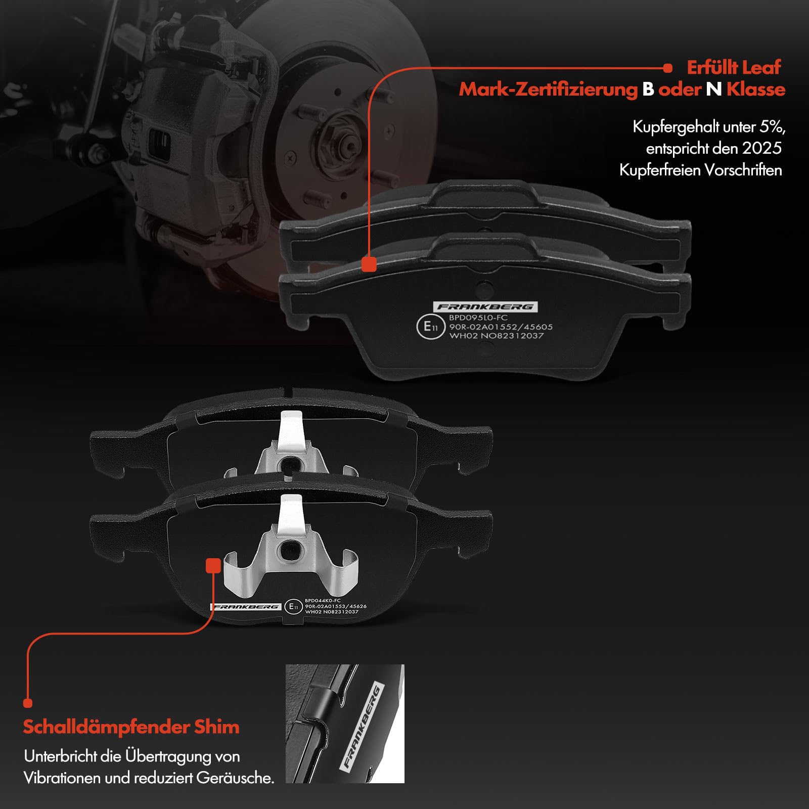 Frankberg 8 pastiglie freno anteriori e posteriori BPYK3323Z | Compatibile con: Focus III Box/Hatchback, V40 Cross Country 526, V40 Hatchback 525, Torneo Focus III, S40 II 544