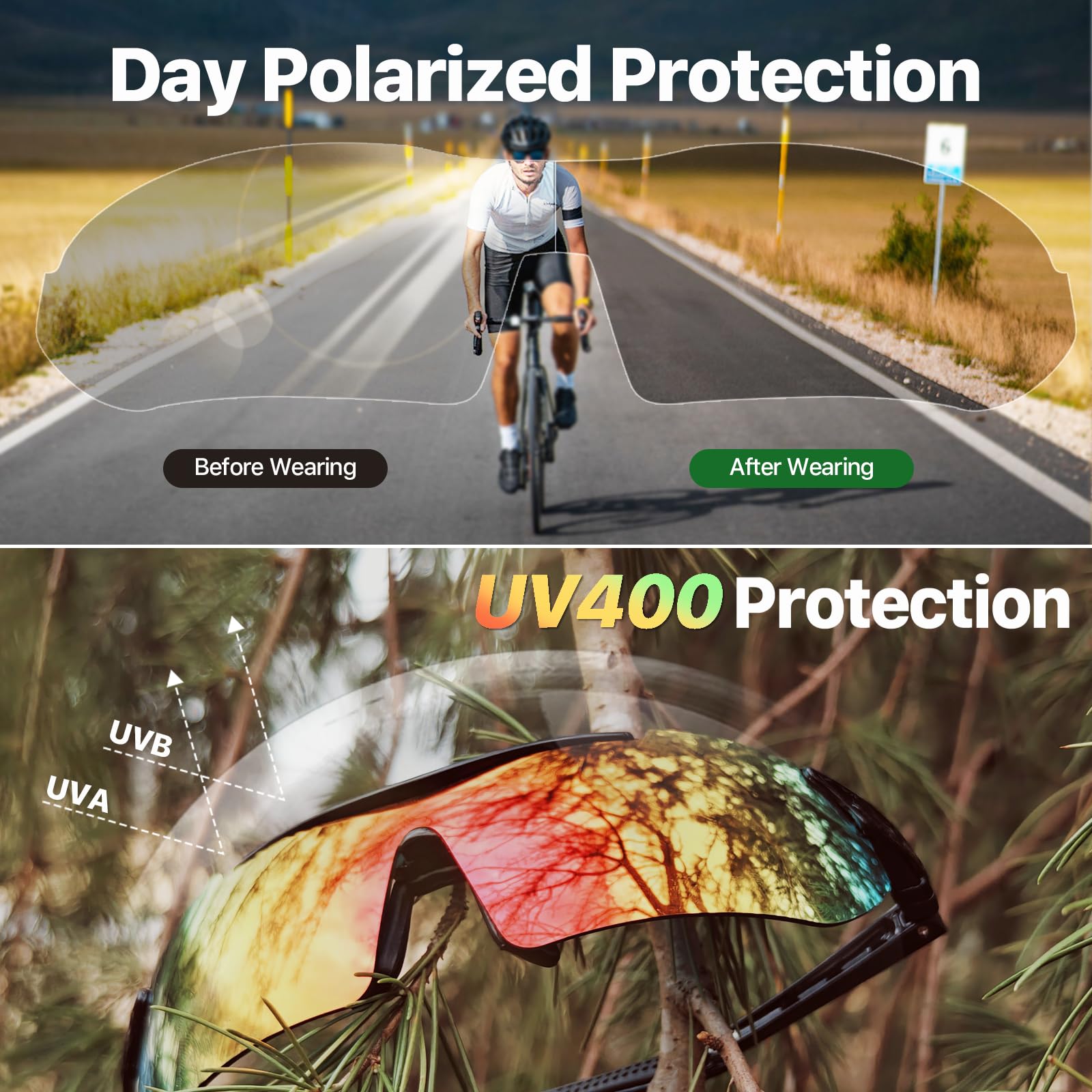 FREE SOLDIER Occhiali da Sole da Uomo Polarizzati 5 in 1 Occhiale Ciclismo MTB Softair Occhiali Tattici Militari Anti-UV400 Protezione per Ciclismo, Corsa, Pesca, Guida, Sport All'aperto
