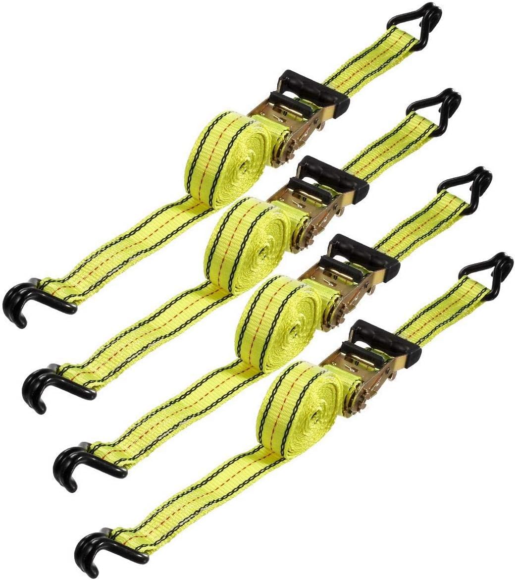 Partsam Heavy Duty Ratchet Cargo Tie Down Straps, 3000lbs Break Strength - (4) Heavy Duty 1.5" x 15' Cargo Tiedowns with Steel Dual J-Hooks for Moving, Hauling, Motorcycles, Securing Cargo (Yellow)