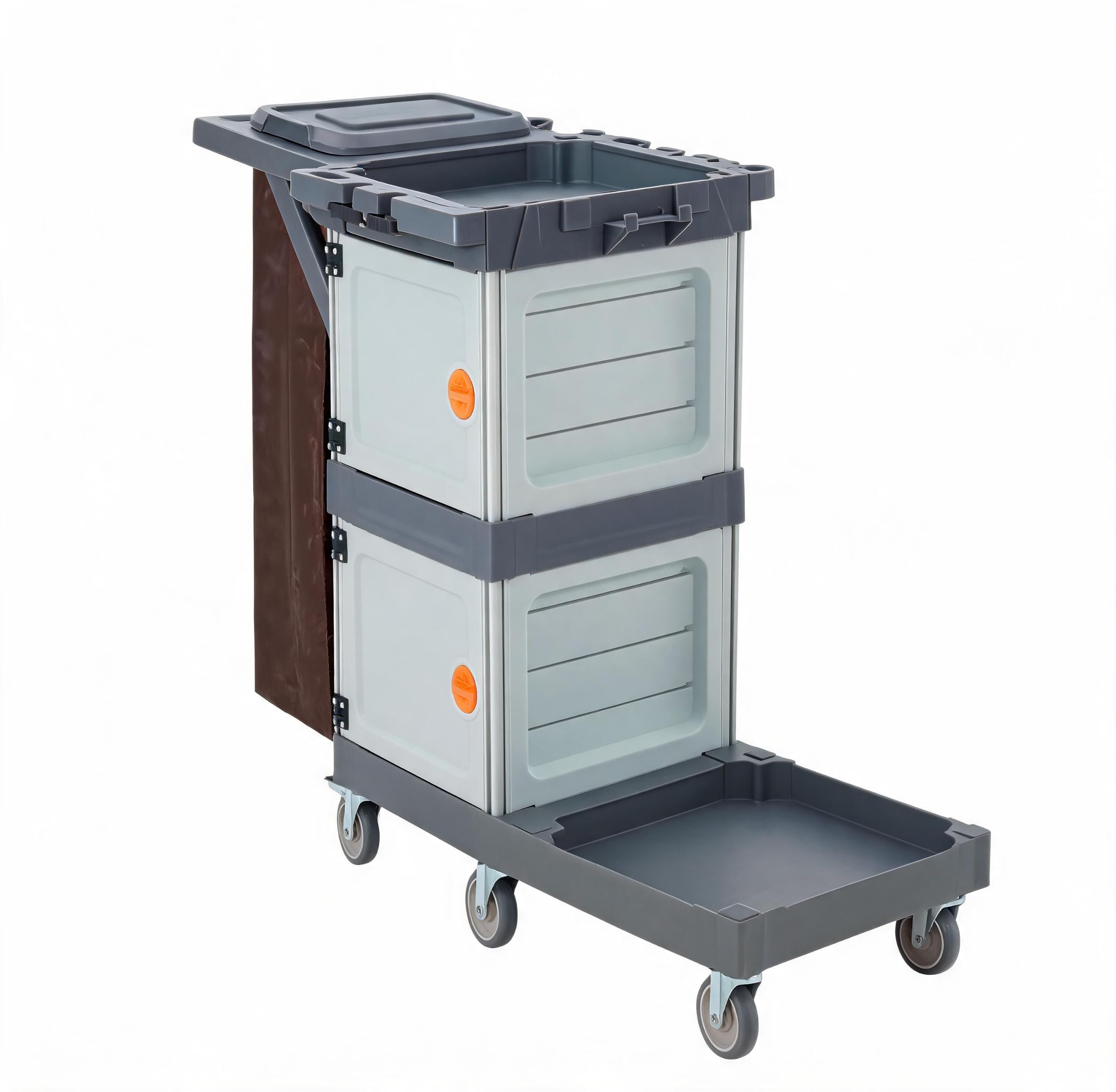 Reinigungswagen mit Schrank, 6 Rollen, PP/Vinyl, 100 kg, Grau